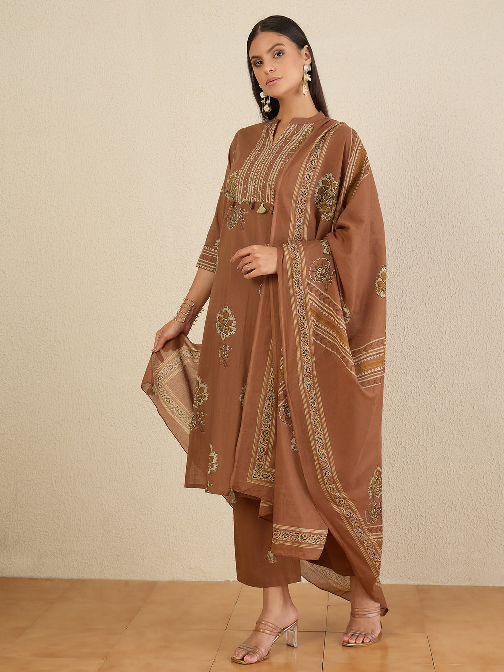 Women Ethnic Motifs Printed Regular Pure Cotton Kurta with Trousers & With Dupatta