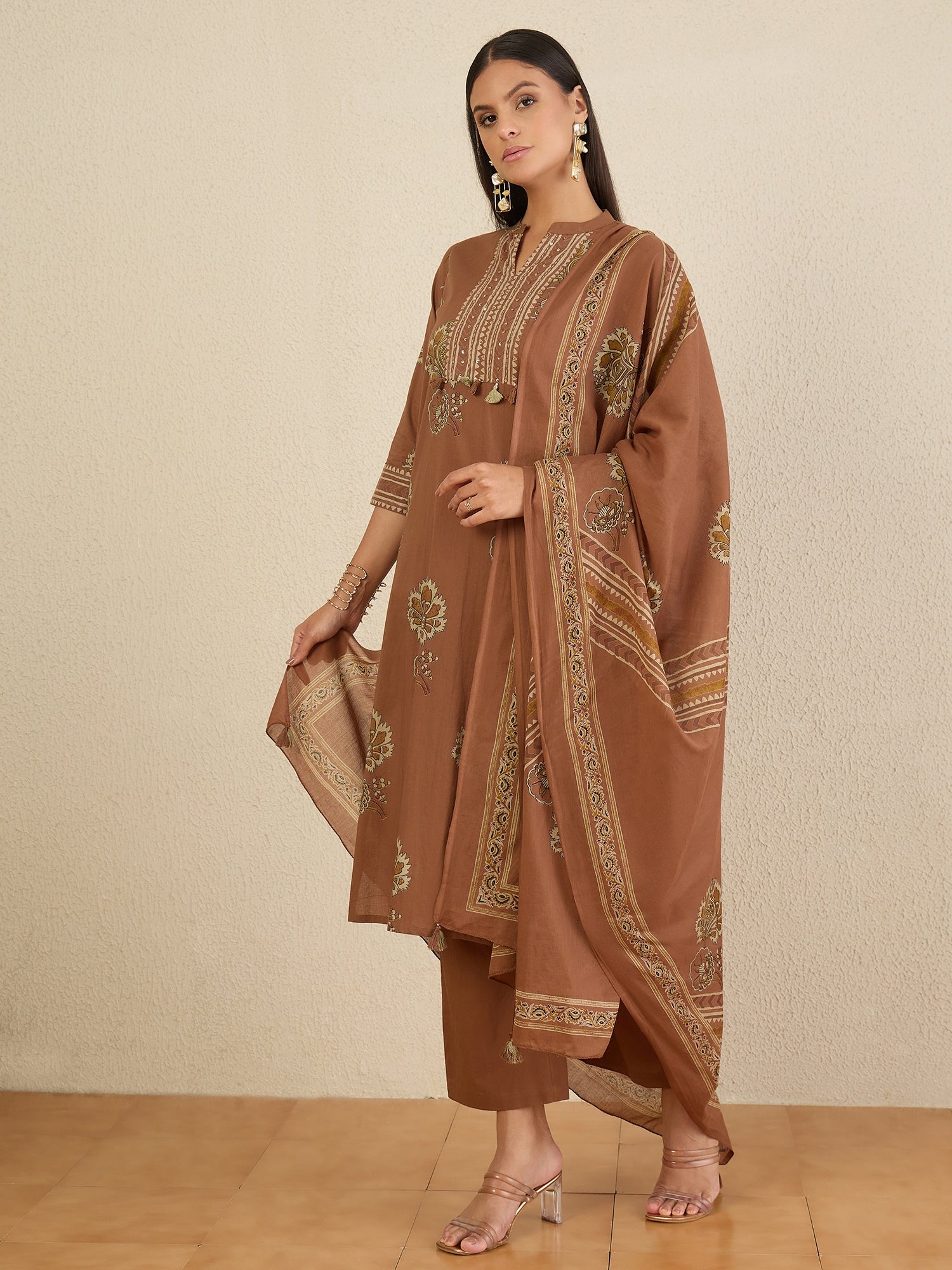 Women Ethnic Motifs Printed Regular Pure Cotton Kurta with Trousers & With Dupatta
