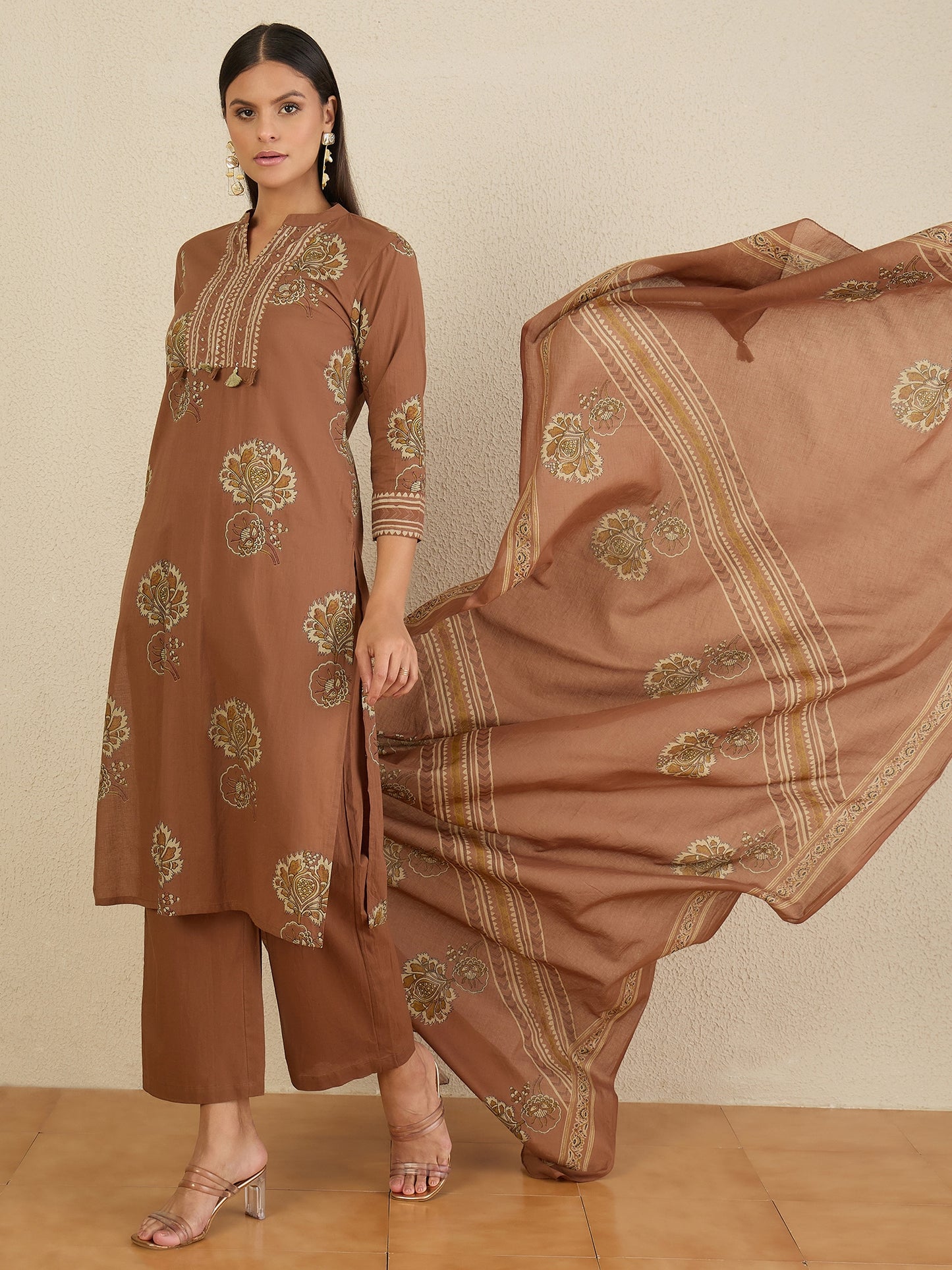 Women Ethnic Motifs Printed Regular Pure Cotton Kurta with Trousers & With Dupatta