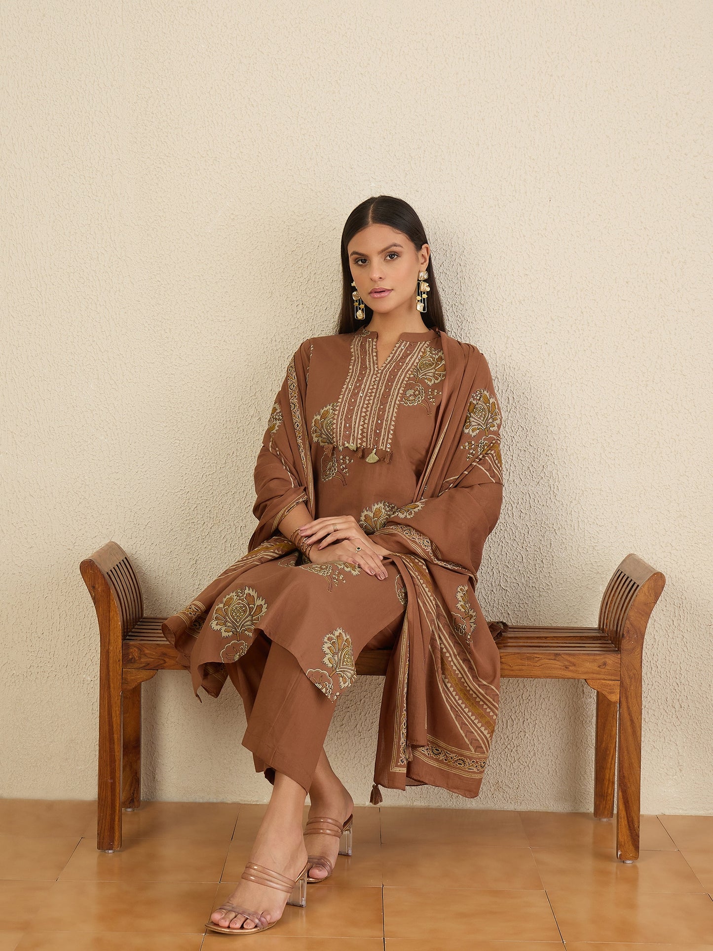 Women Ethnic Motifs Printed Regular Pure Cotton Kurta with Trousers & With Dupatta