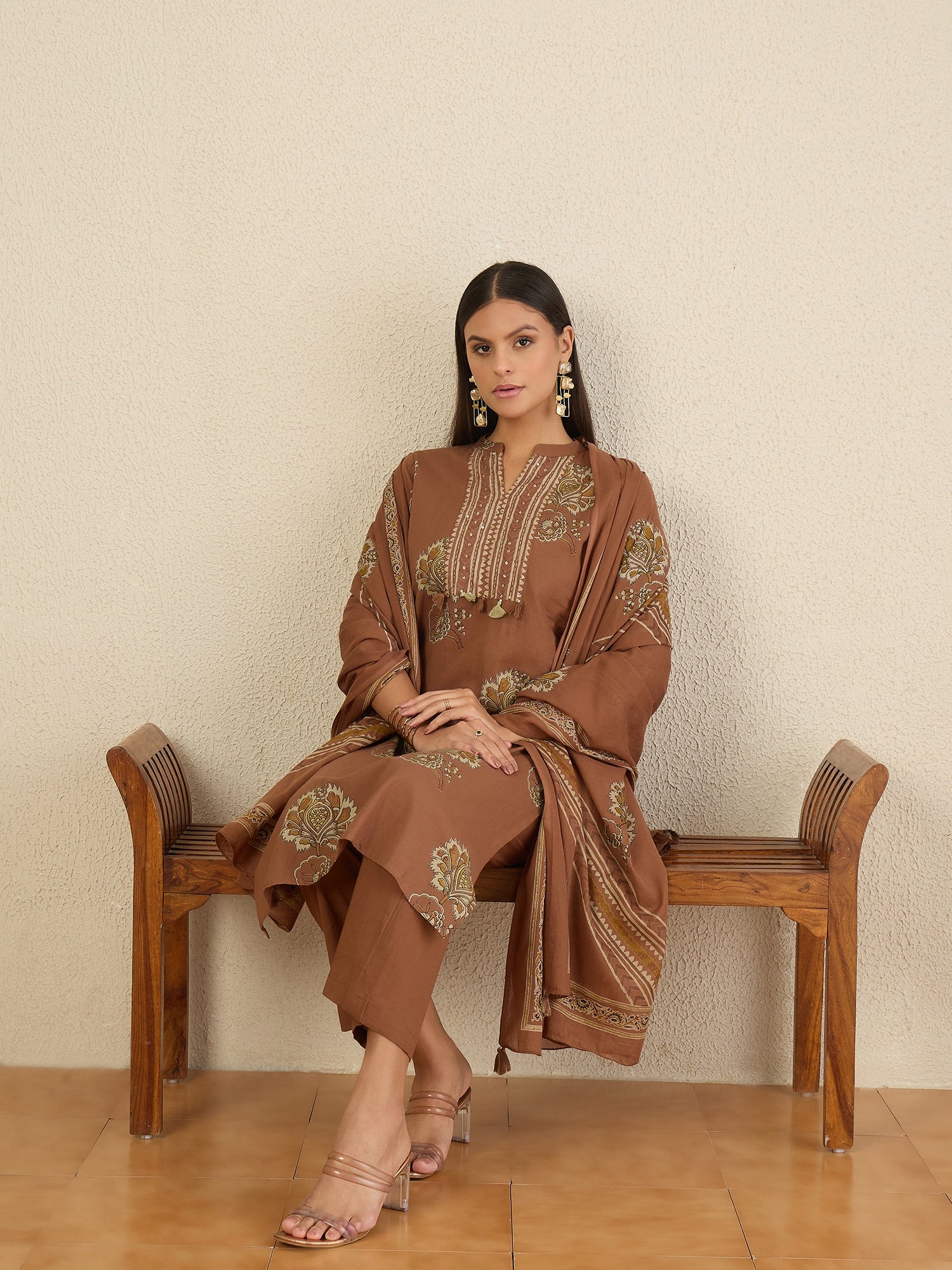 Women Ethnic Motifs Printed Regular Pure Cotton Kurta with Trousers & With Dupatta