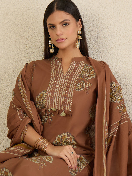 Women Ethnic Motifs Printed Regular Pure Cotton Kurta with Trousers & With Dupatta