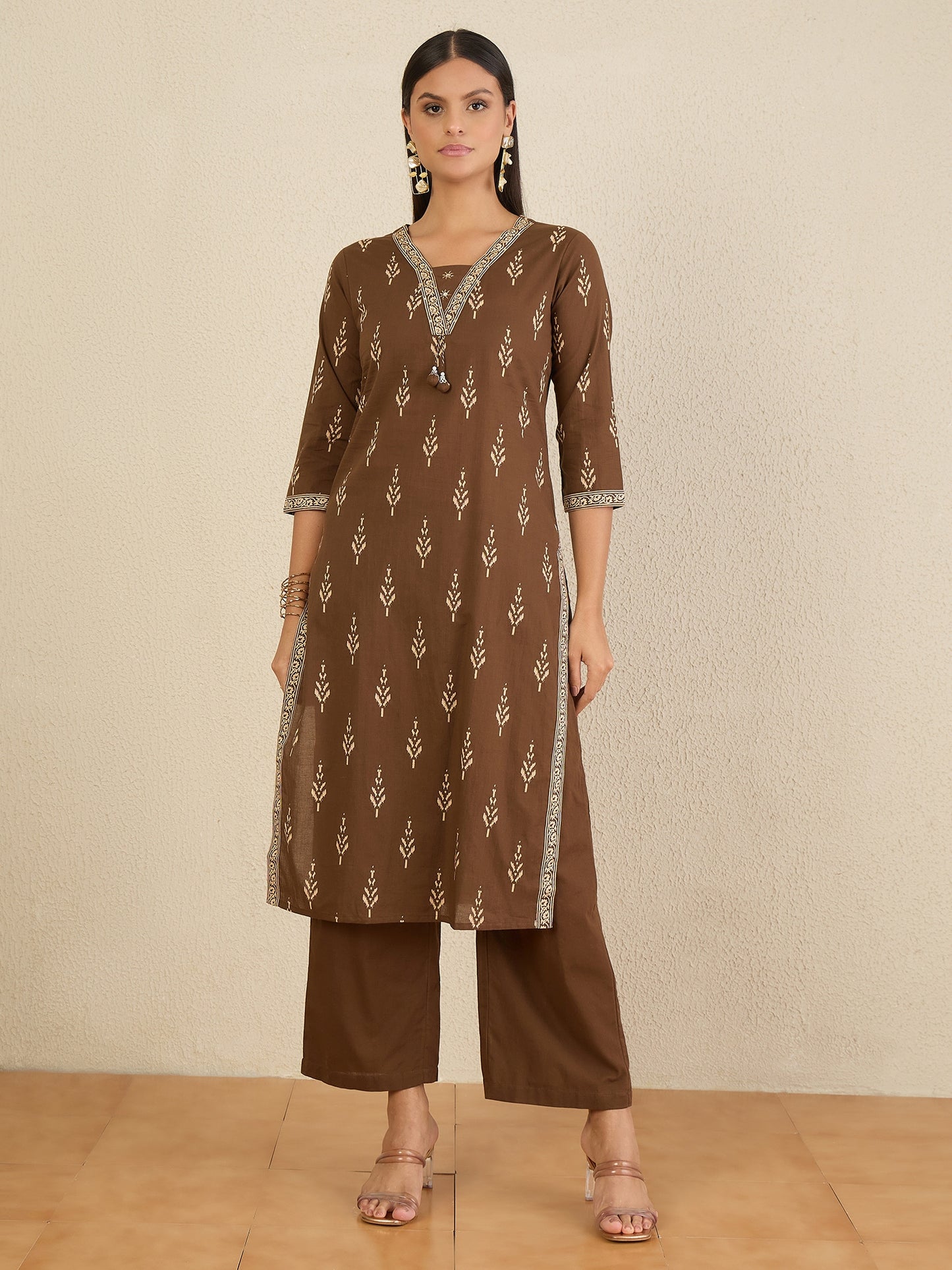 Women Ethnic Motifs Printed Regular Pure Cotton Kurta with Trousers & With Dupatta
