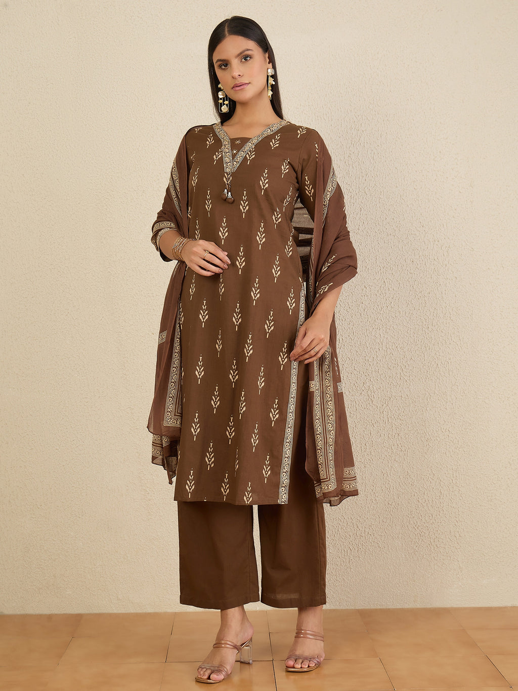 Women Ethnic Motifs Printed Regular Pure Cotton Kurta with Trousers & With Dupatta