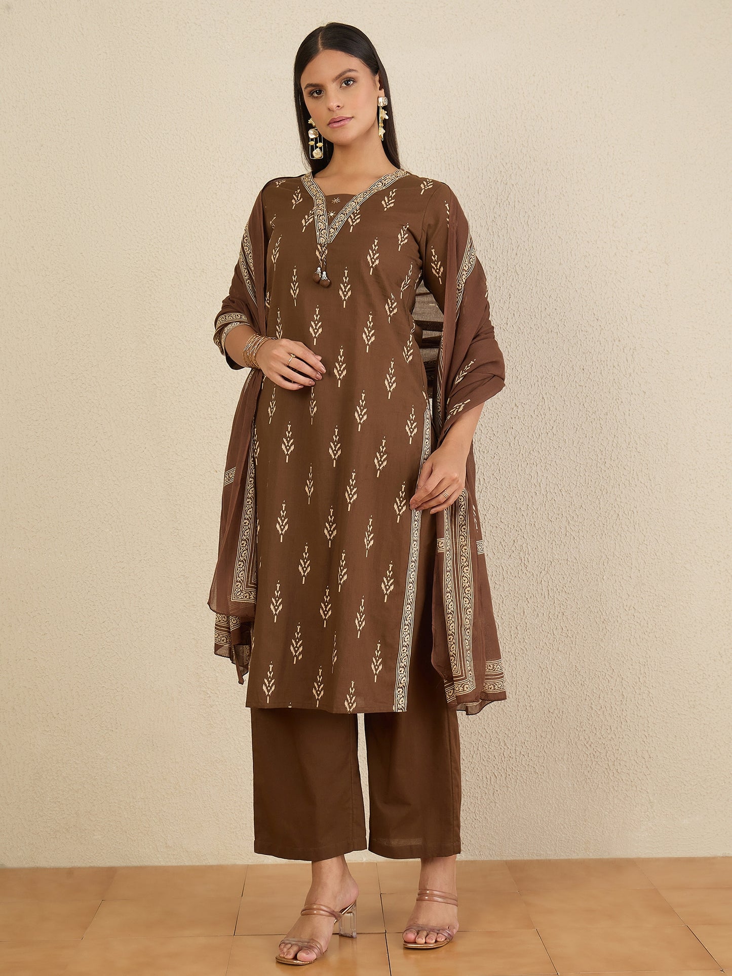 Women Ethnic Motifs Printed Regular Pure Cotton Kurta with Trousers & With Dupatta