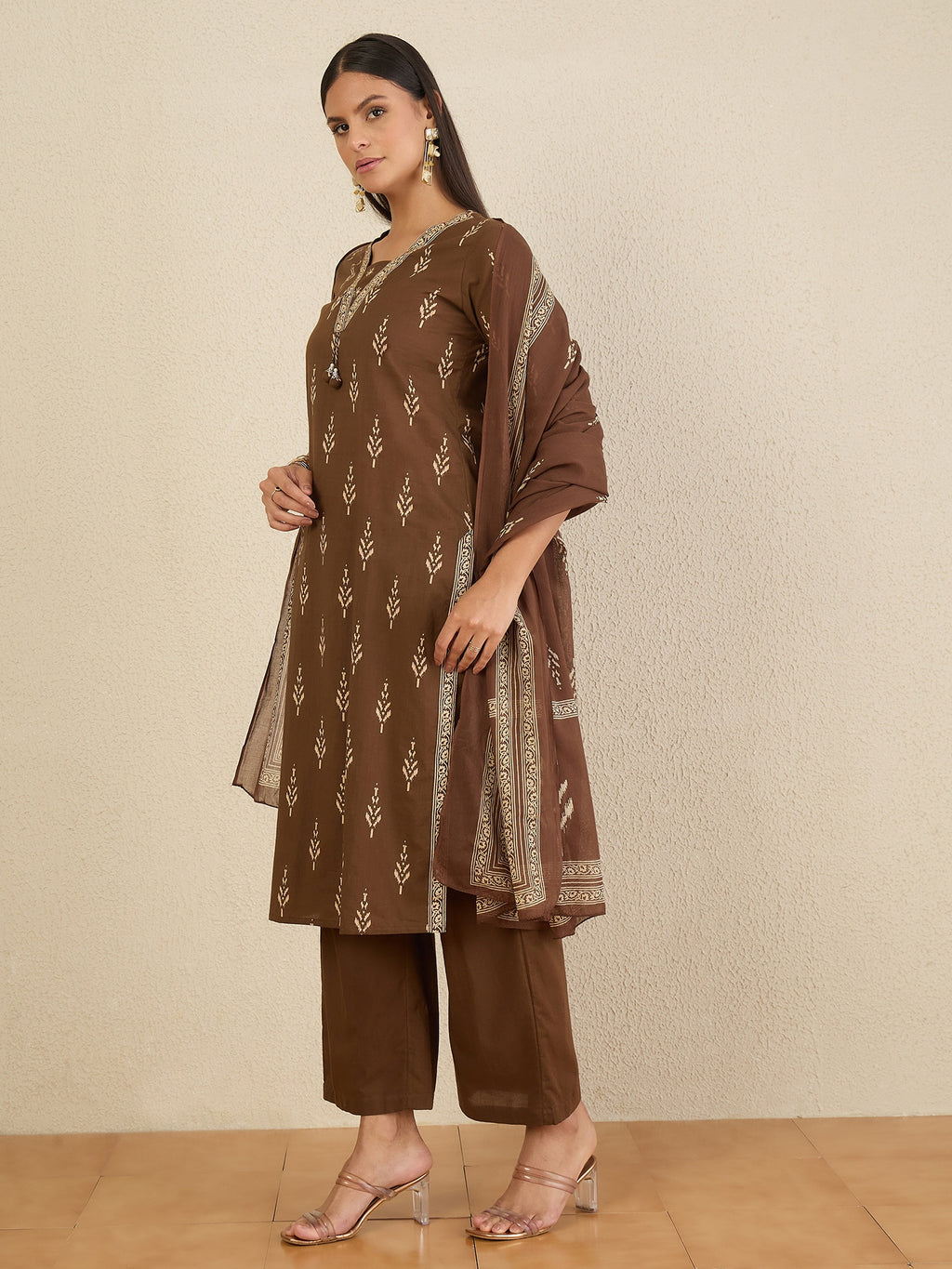Women Ethnic Motifs Printed Regular Pure Cotton Kurta with Trousers & With Dupatta