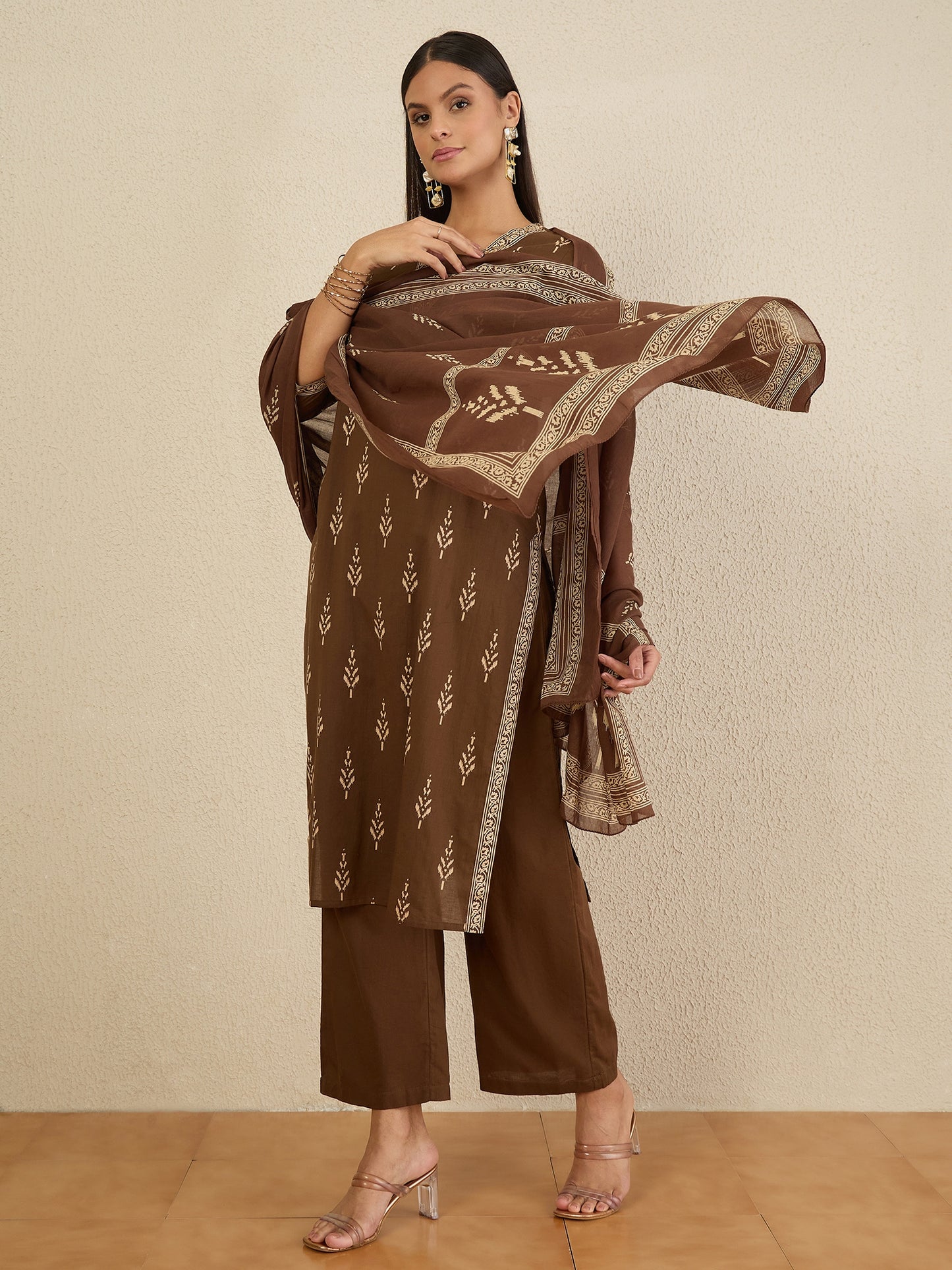 Women Ethnic Motifs Printed Regular Pure Cotton Kurta with Trousers & With Dupatta