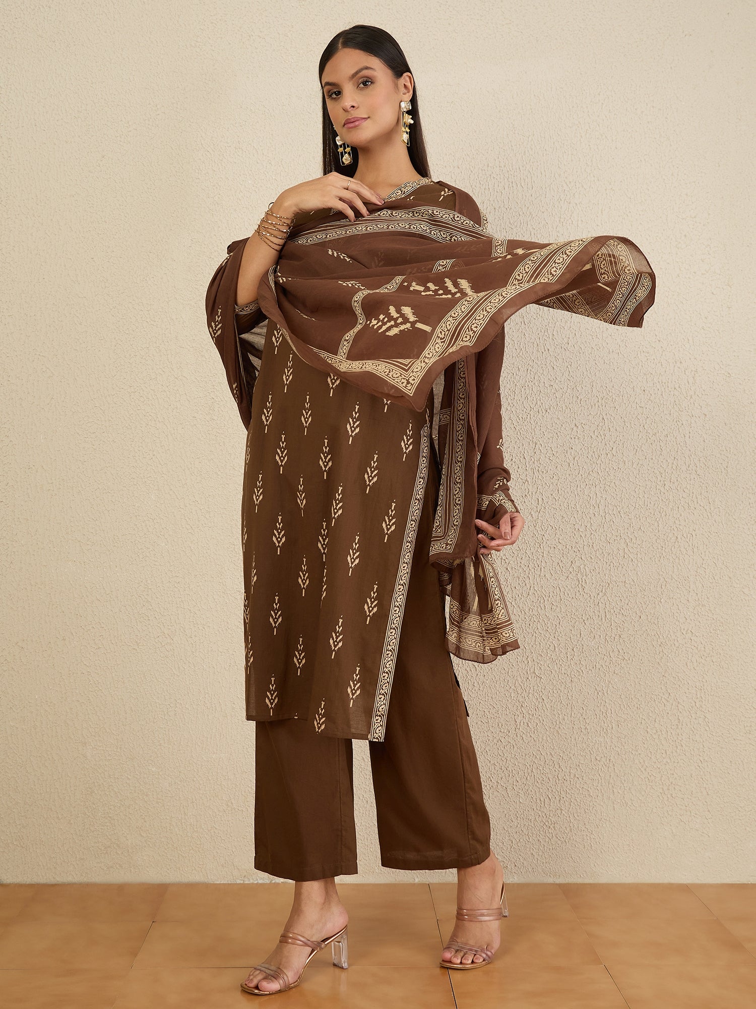 Women Ethnic Motifs Printed Regular Pure Cotton Kurta with Trousers & With Dupatta