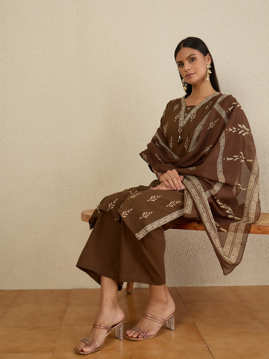 Women Ethnic Motifs Printed Regular Pure Cotton Kurta with Trousers & With Dupatta