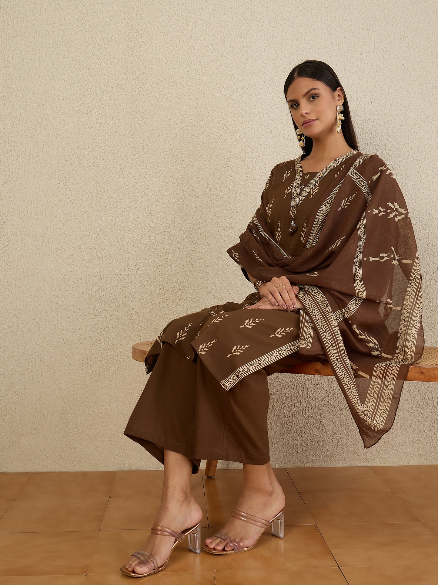 Women Ethnic Motifs Printed Regular Pure Cotton Kurta with Trousers & With Dupatta