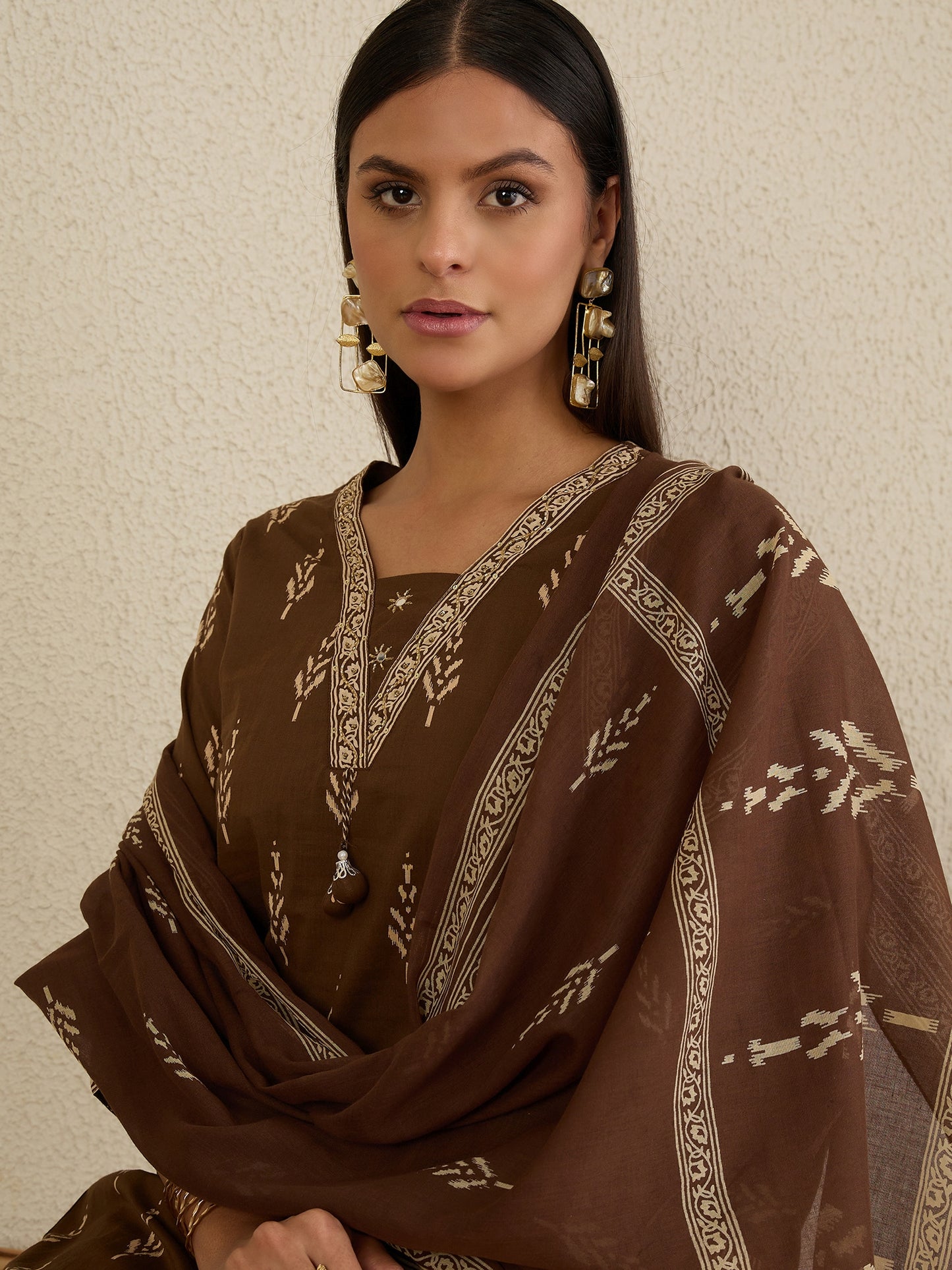 Women Ethnic Motifs Printed Regular Pure Cotton Kurta with Trousers & With Dupatta