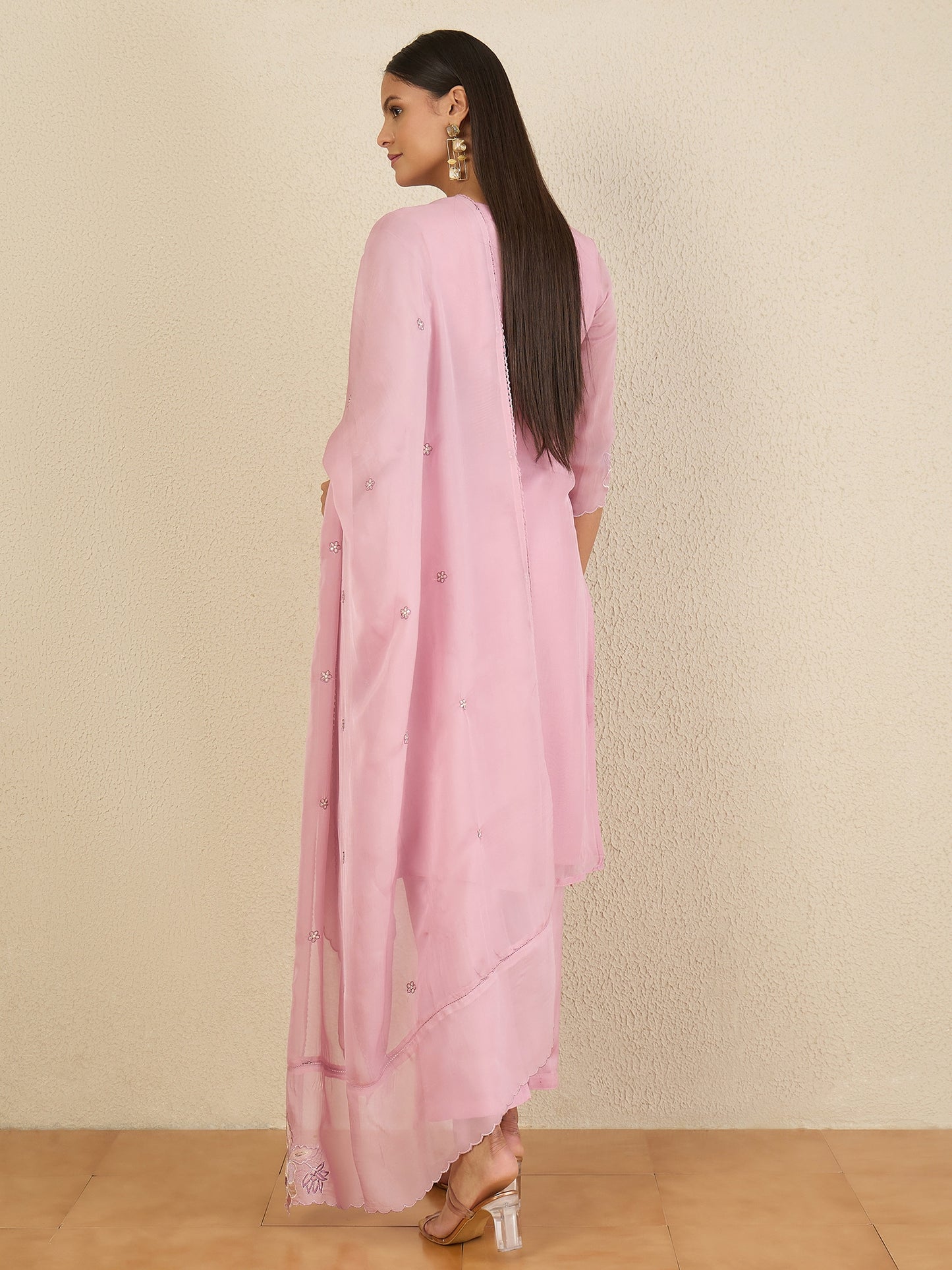 Women Embroidered Regular Thread Work Kurta with Trousers & With Dupatta