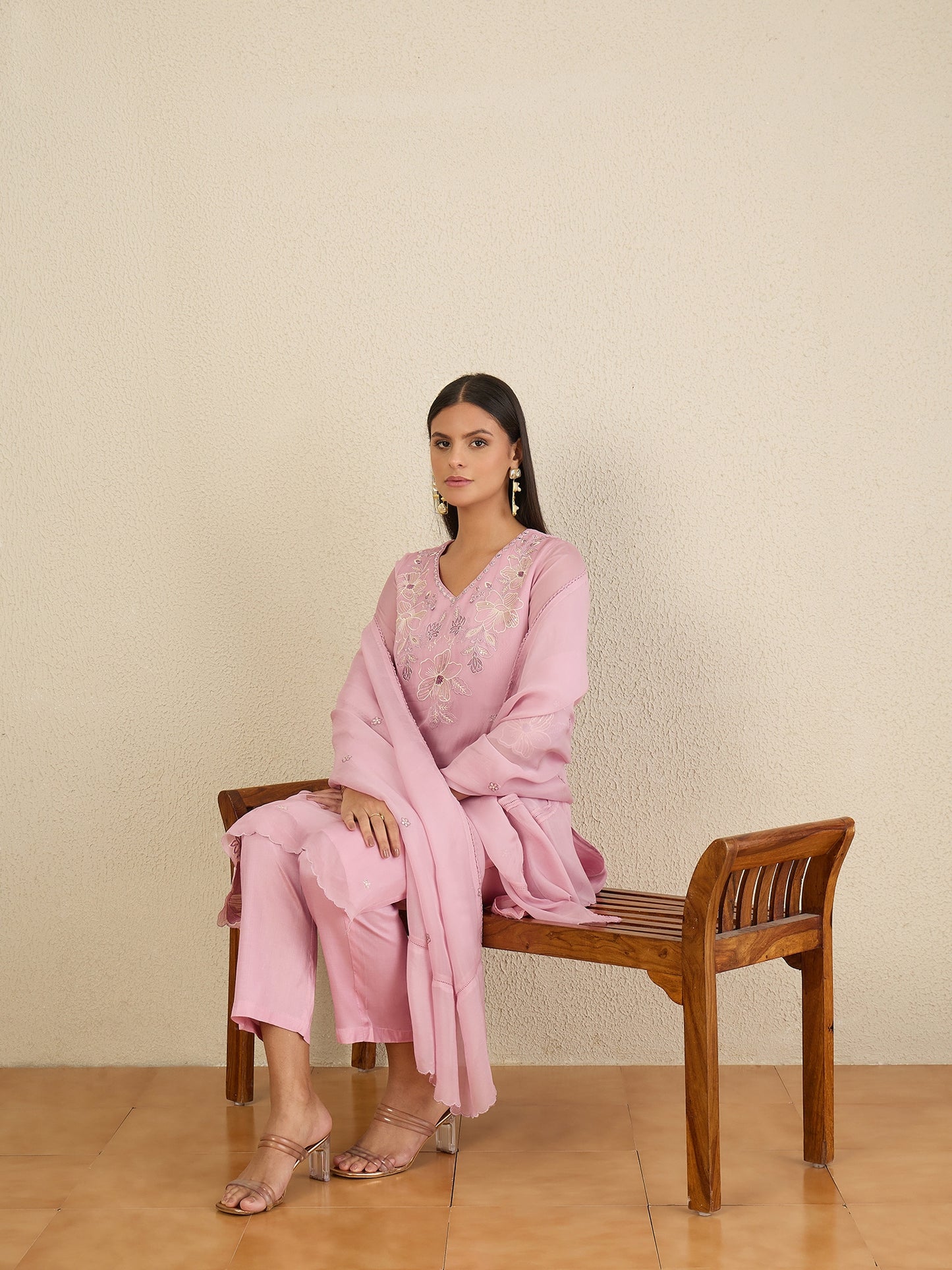 Women Embroidered Regular Thread Work Kurta with Trousers & With Dupatta