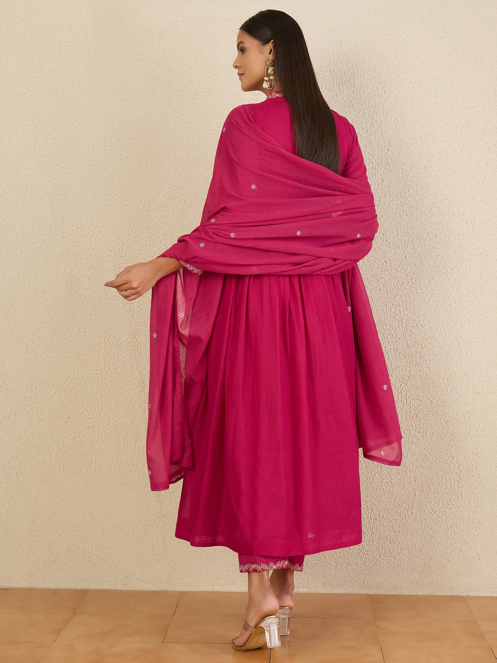 Women Ethnic Motifs Embroidered Angrakha Thread Work Kurta with Trousers & With Dupatta