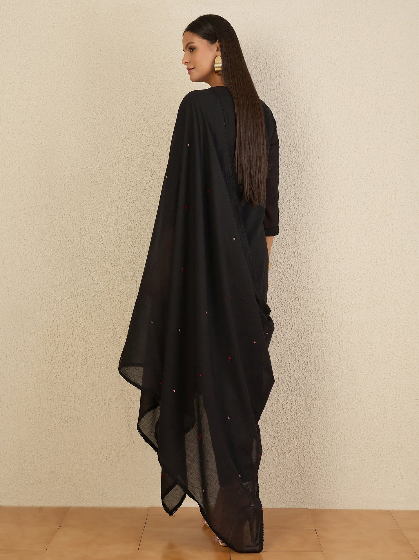 Women Floral Embroidered Panelled Mirror Work Kurta with Trousers & With Dupatta