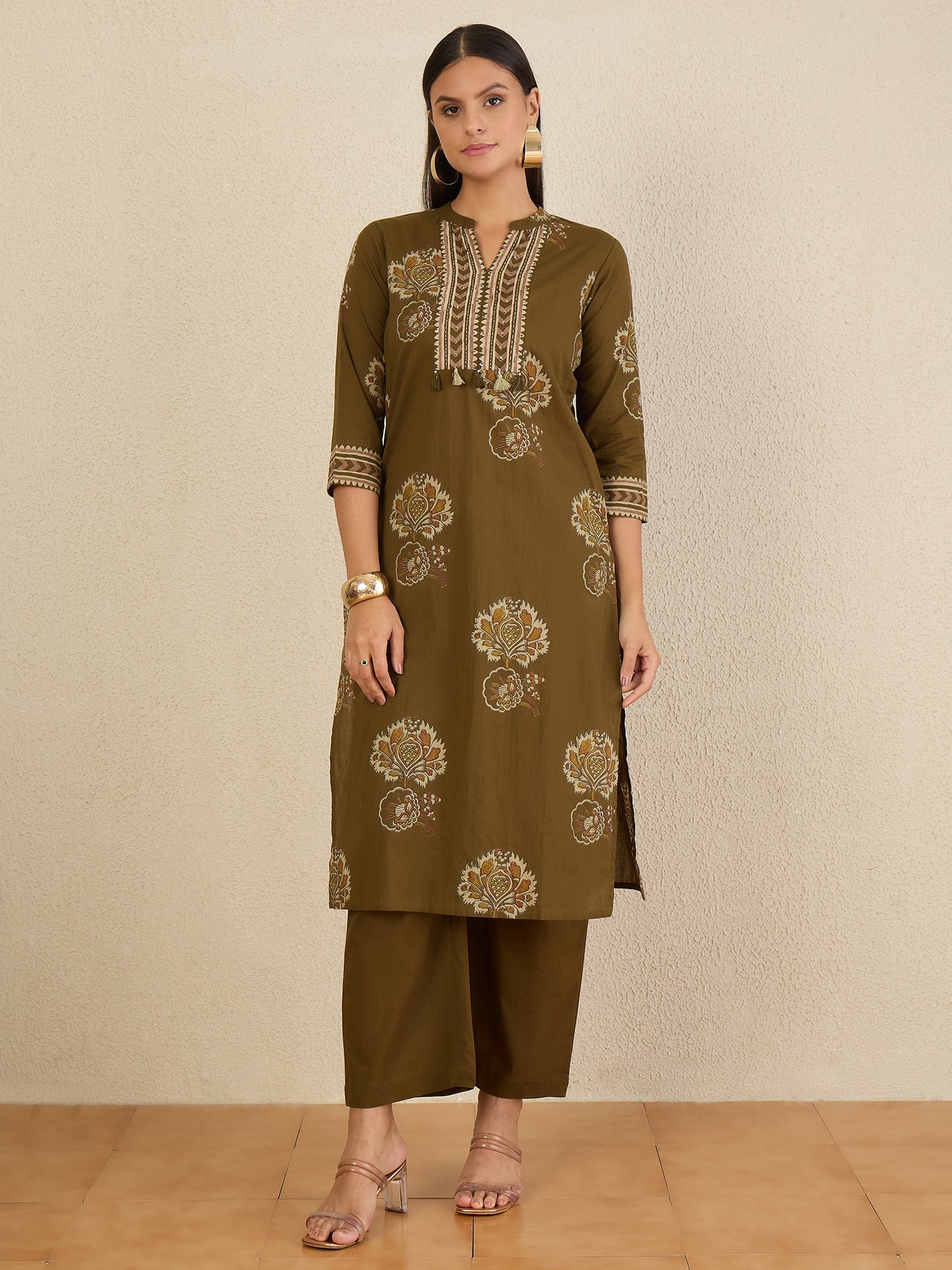 Women Ethnic Motifs Printed Regular Pure Cotton Kurta with Trousers & With Dupatta
