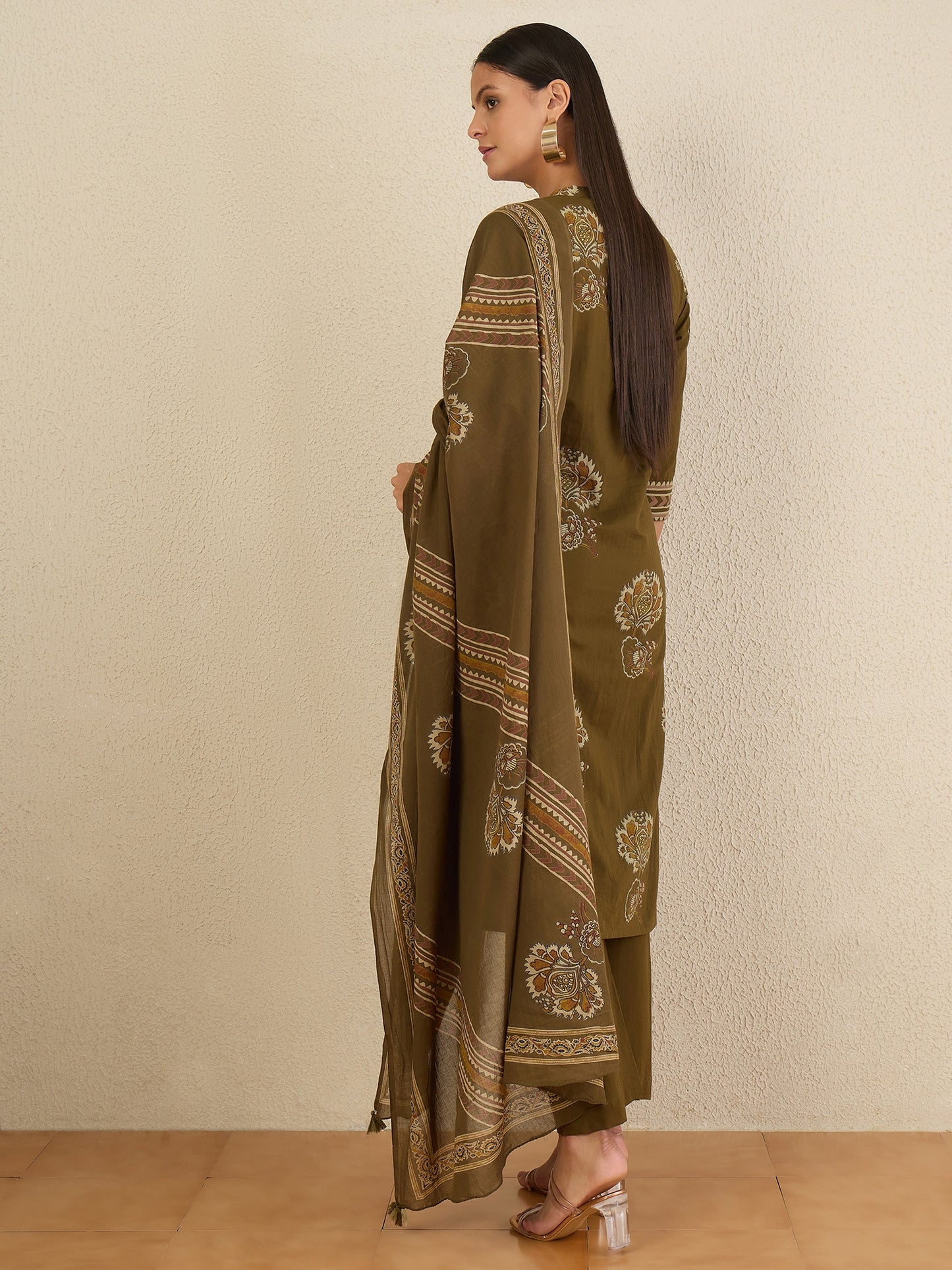 Women Ethnic Motifs Printed Regular Pure Cotton Kurta with Trousers & With Dupatta