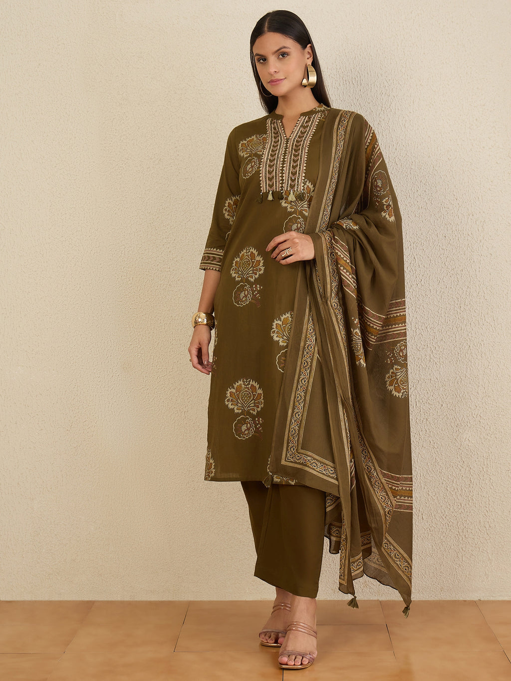 Women Ethnic Motifs Printed Regular Pure Cotton Kurta with Trousers & With Dupatta
