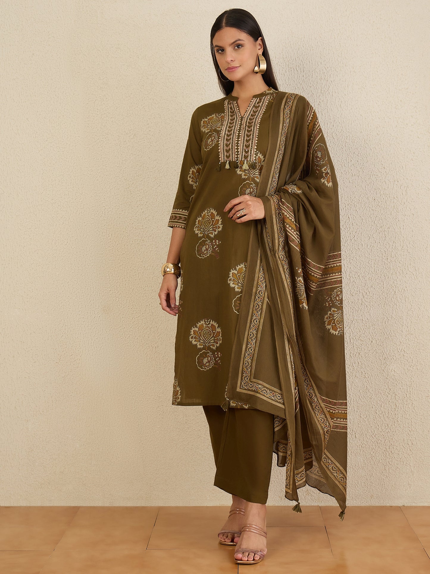 Women Ethnic Motifs Printed Regular Pure Cotton Kurta with Trousers & With Dupatta