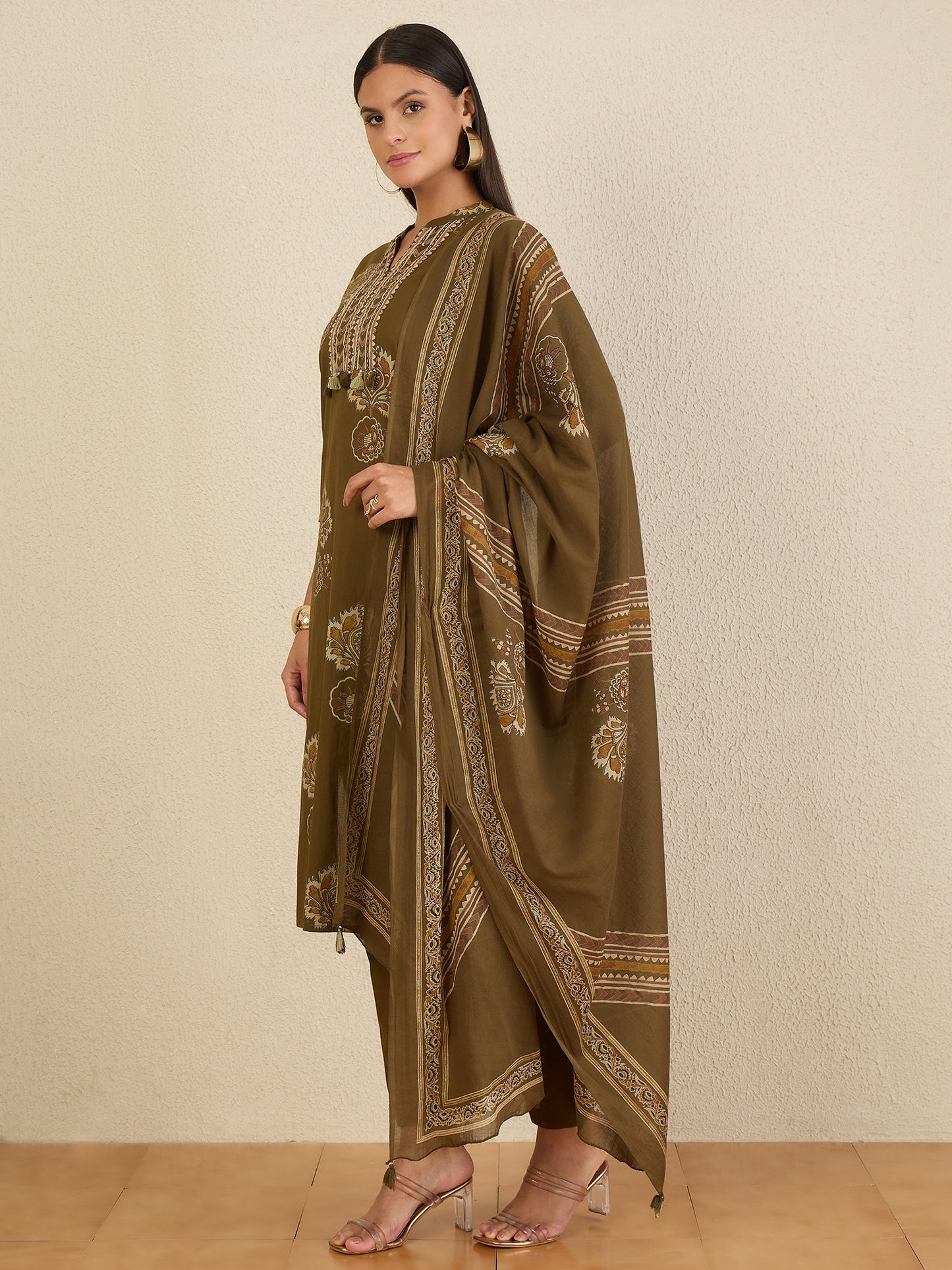 Women Ethnic Motifs Printed Regular Pure Cotton Kurta with Trousers & With Dupatta