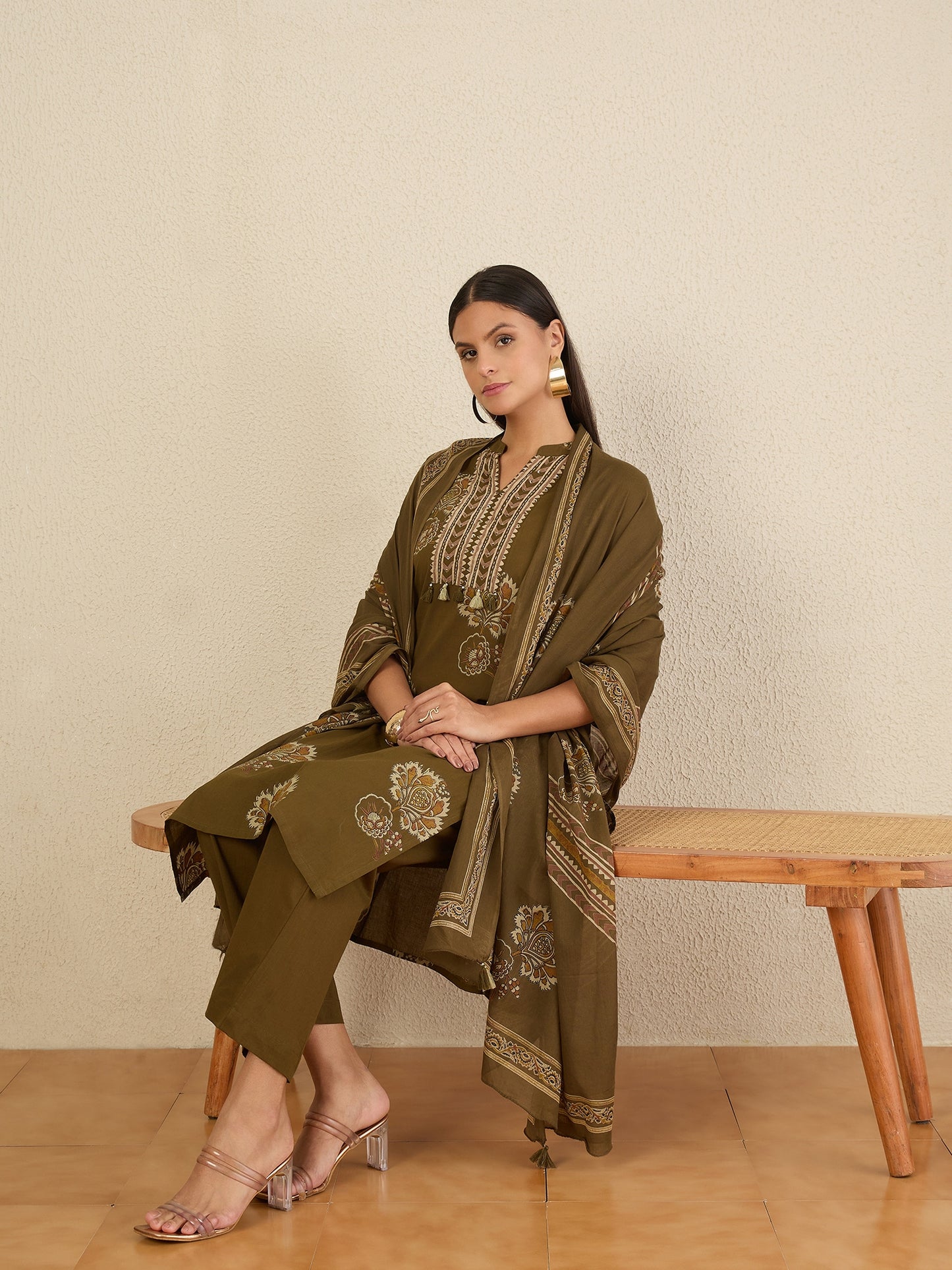 Women Ethnic Motifs Printed Regular Pure Cotton Kurta with Trousers & With Dupatta