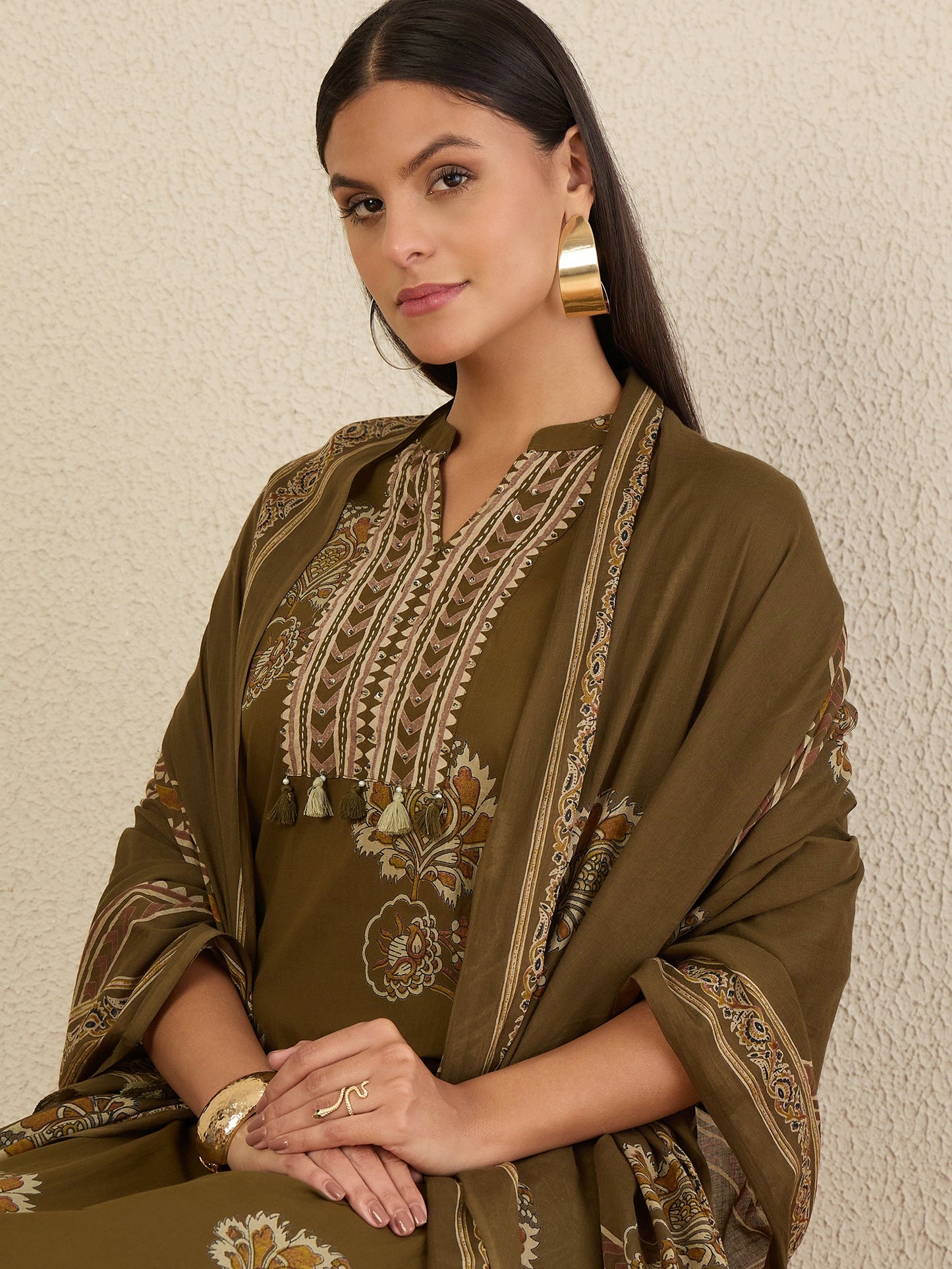 Women Ethnic Motifs Printed Regular Pure Cotton Kurta with Trousers & With Dupatta