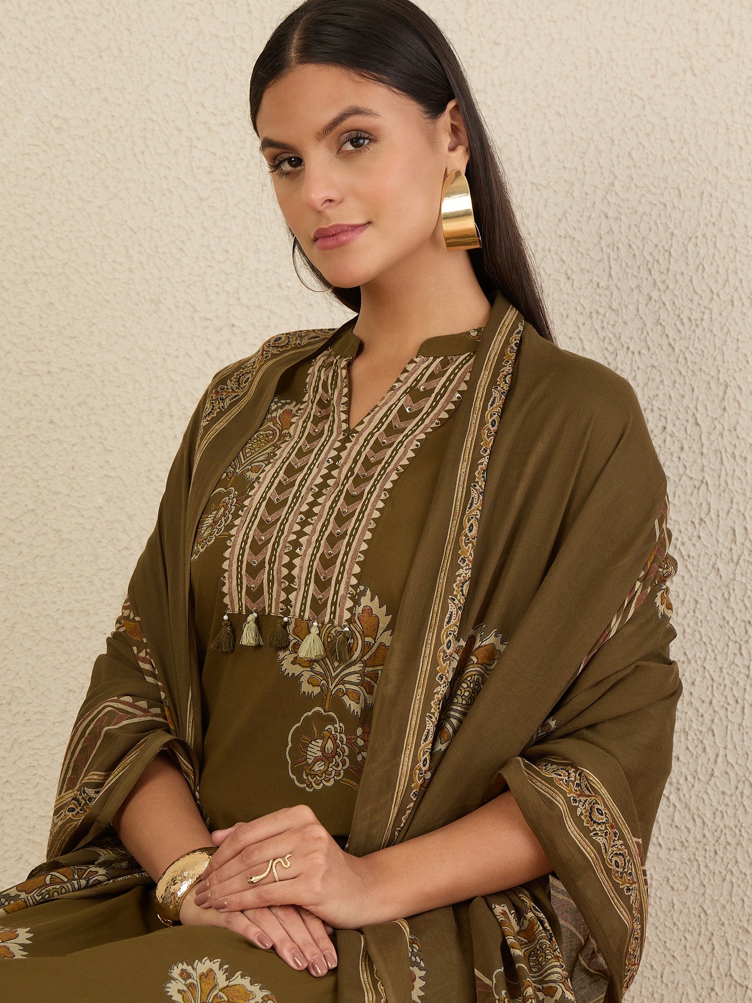 Women Ethnic Motifs Printed Regular Pure Cotton Kurta with Trousers & With Dupatta