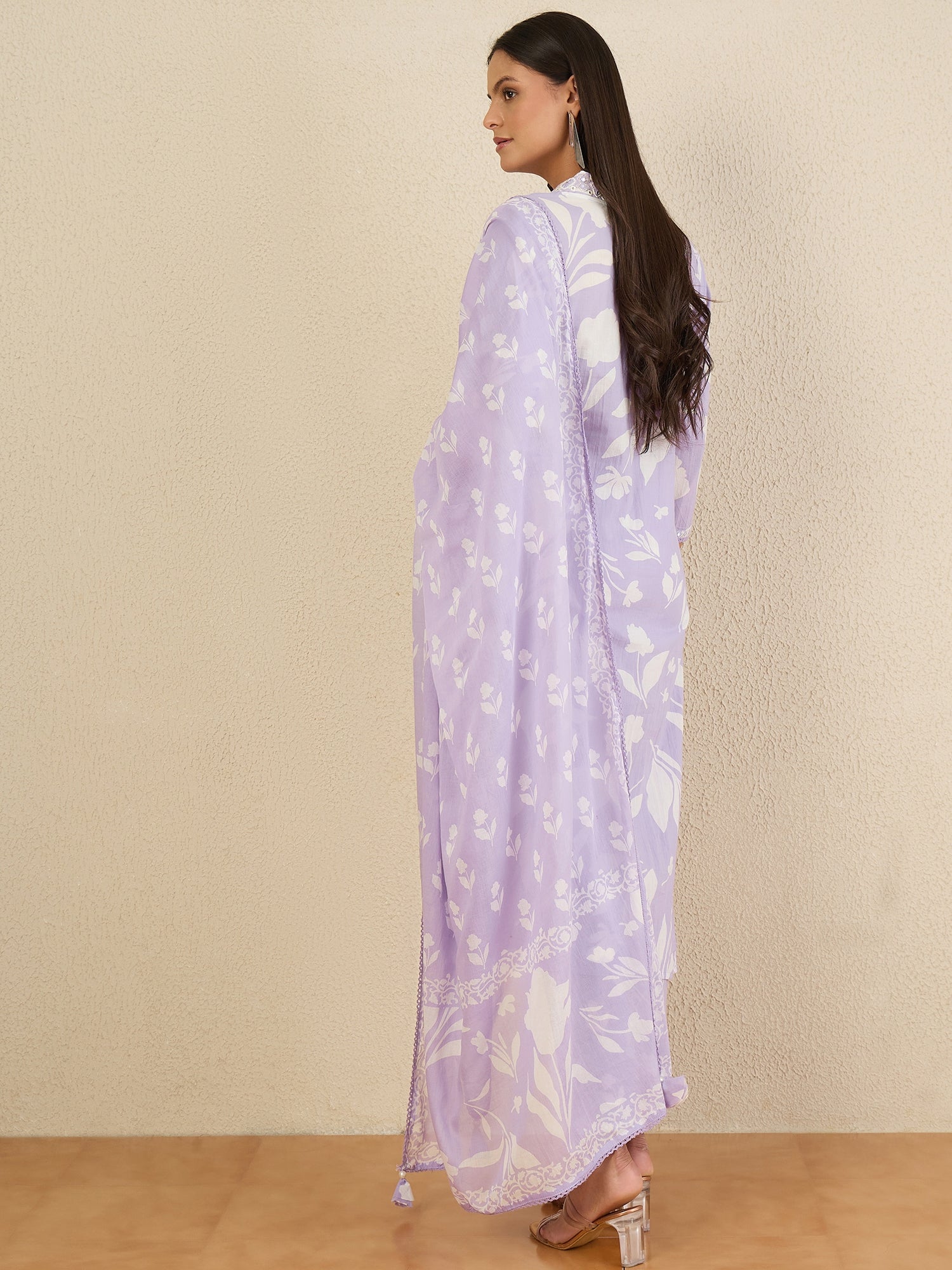 Women Floral Printed Regular Mirror Work Pure Cotton Kurta with Trousers & With Dupatta