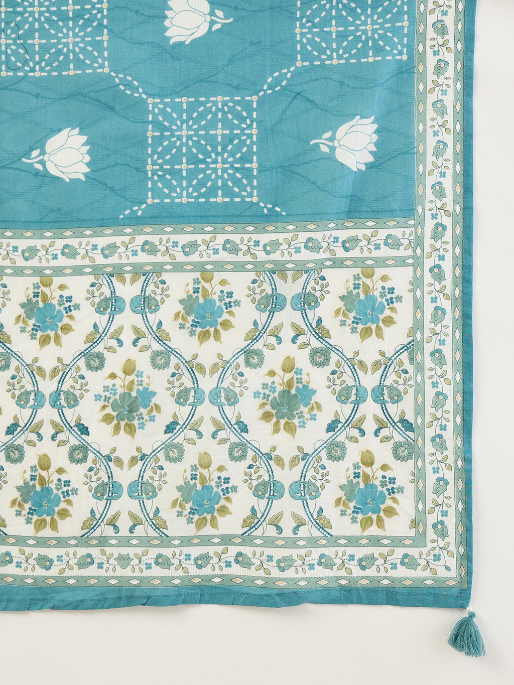 Women Floral Printed Regular Beads and Stones Pure Cotton Kurta with Trousers & With Dupatta