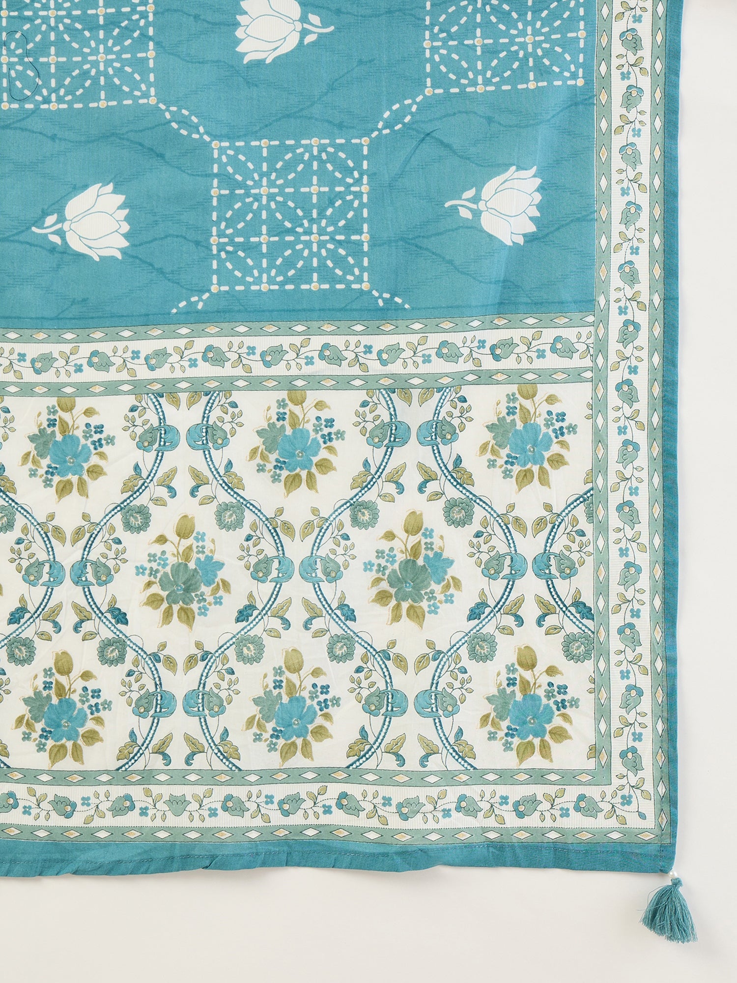 Women Floral Printed Regular Beads and Stones Pure Cotton Kurta with Trousers & With Dupatta