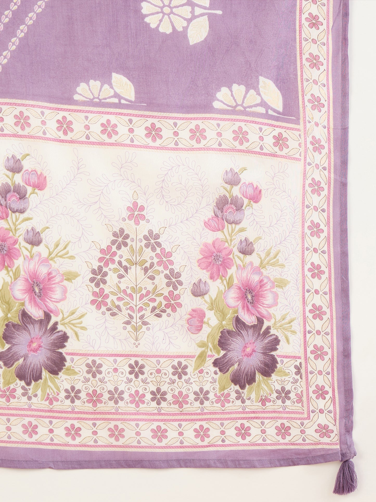 Women Floral Printed Regular Thread Work Pure Cotton Kurta with Trousers & With Dupatta