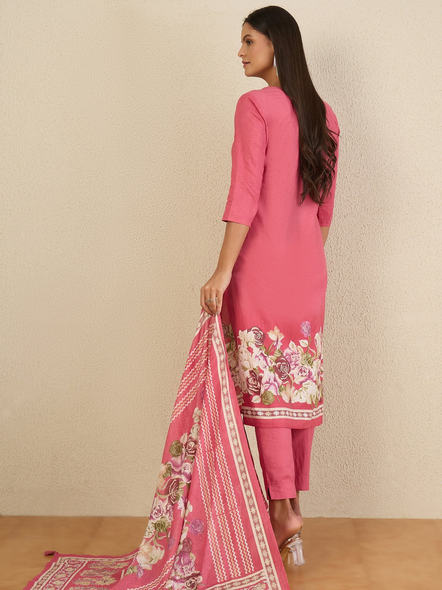 Women Floral Printed Regular Thread Work Pure Cotton Kurta with Trousers & With Dupatta
