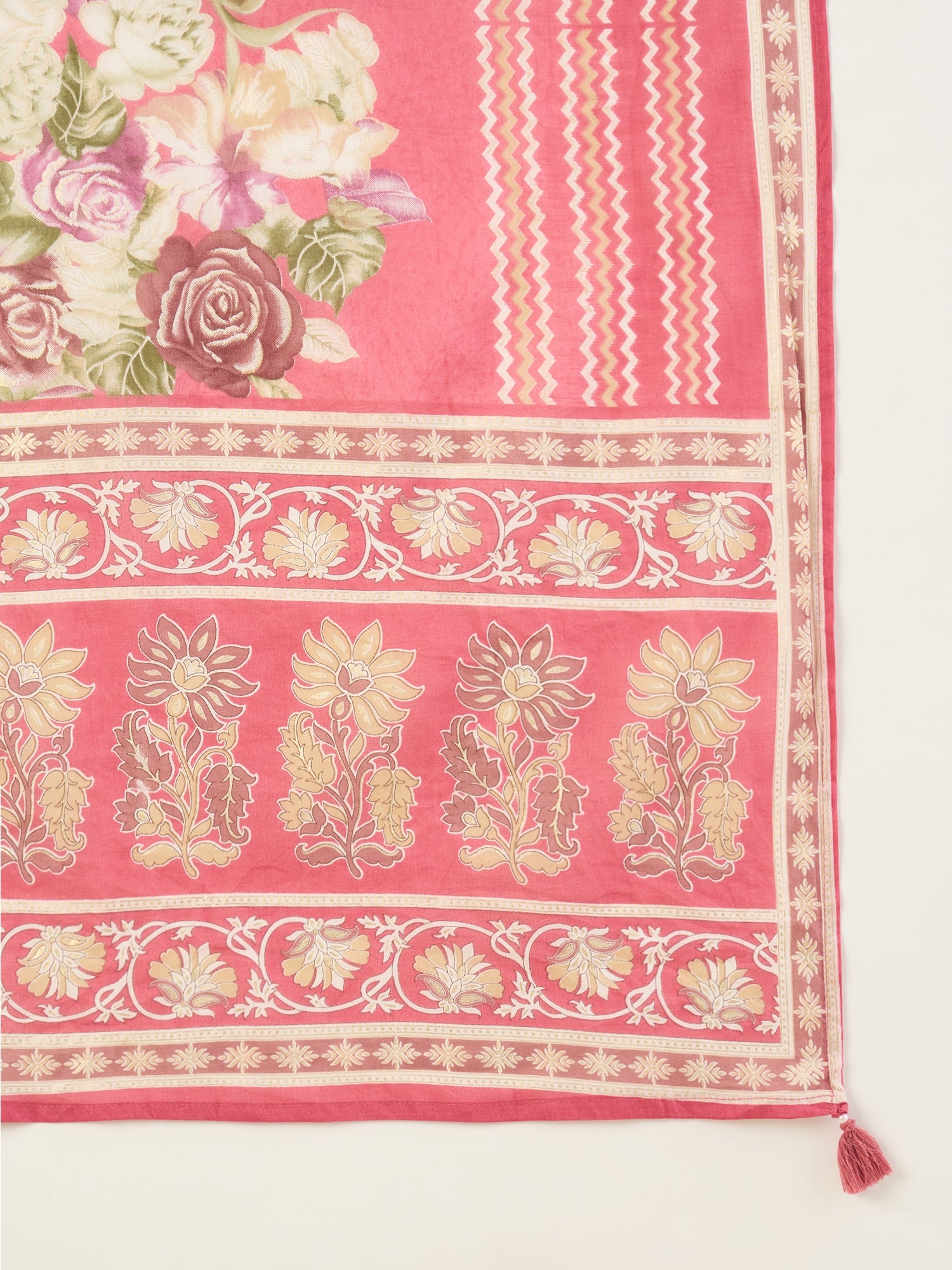 Women Floral Printed Regular Thread Work Pure Cotton Kurta with Trousers & With Dupatta