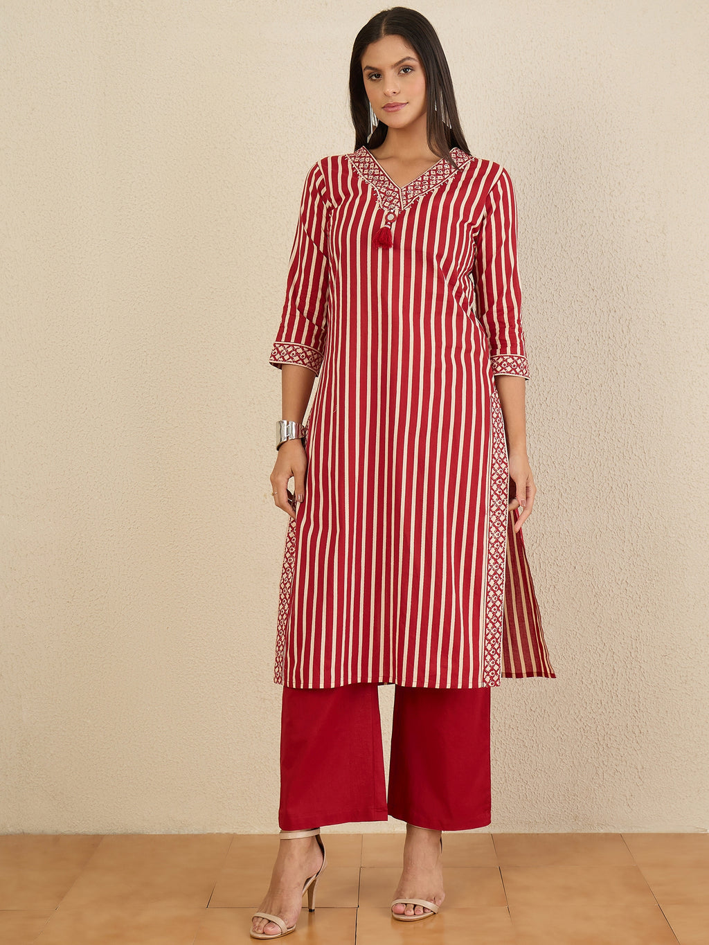 Women Printed Regular Thread Work Pure Cotton Kurta with Palazzos & With Dupatta