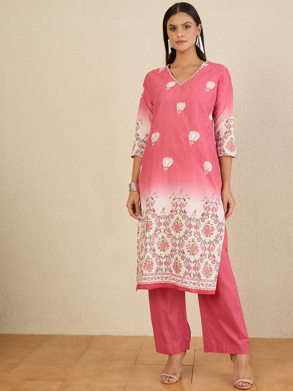 Women Floral Printed Regular Pure Cotton Kurta with Trousers & With Dupatta