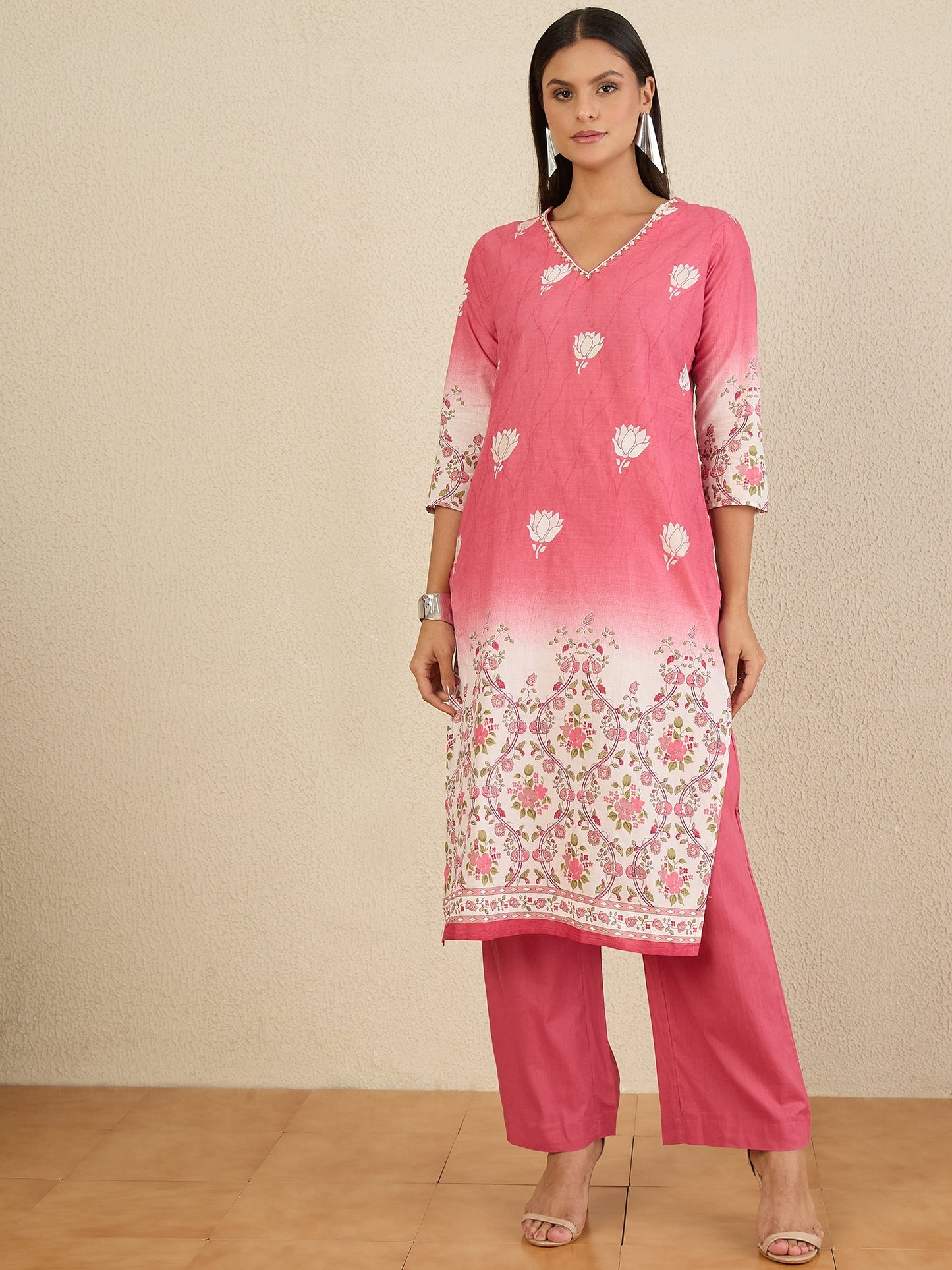 Women Floral Printed Regular Pure Cotton Kurta with Trousers & With Dupatta