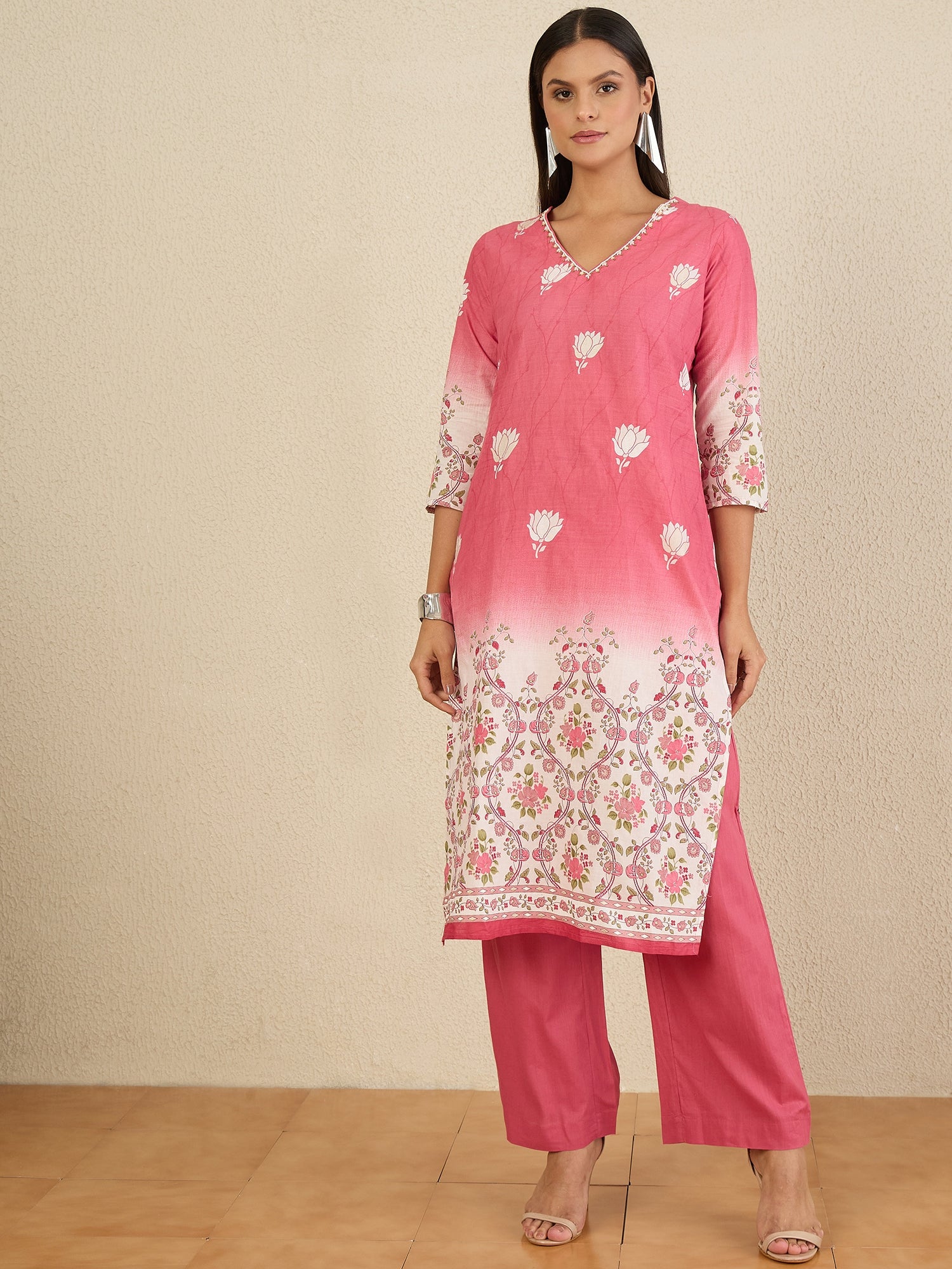 Women Floral Printed Regular Pure Cotton Kurta with Trousers & With Dupatta
