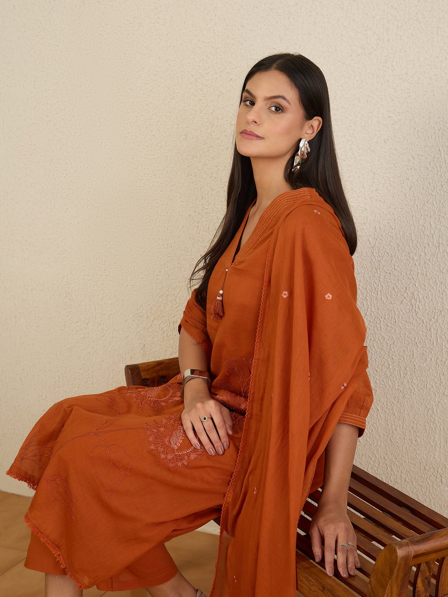 Women Ethnic Motifs Embroidered Regular Thread Work Kurta with Trousers & With Dupatta