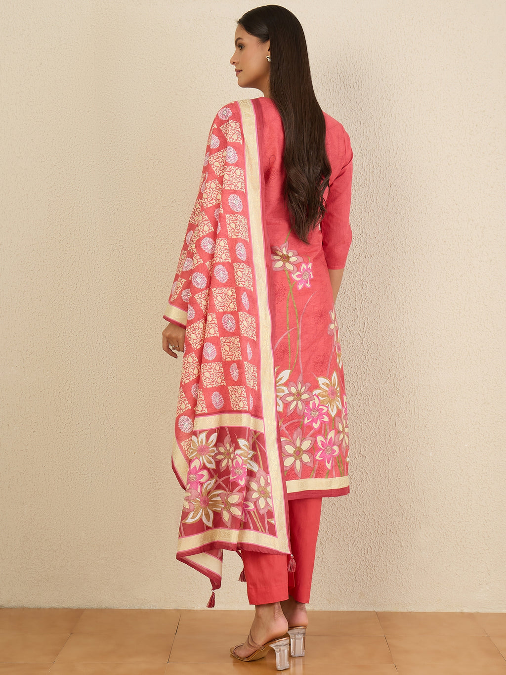 Women Printed Regular Beads and Stones Pure Cotton Kurta with Trousers & With Dupatta