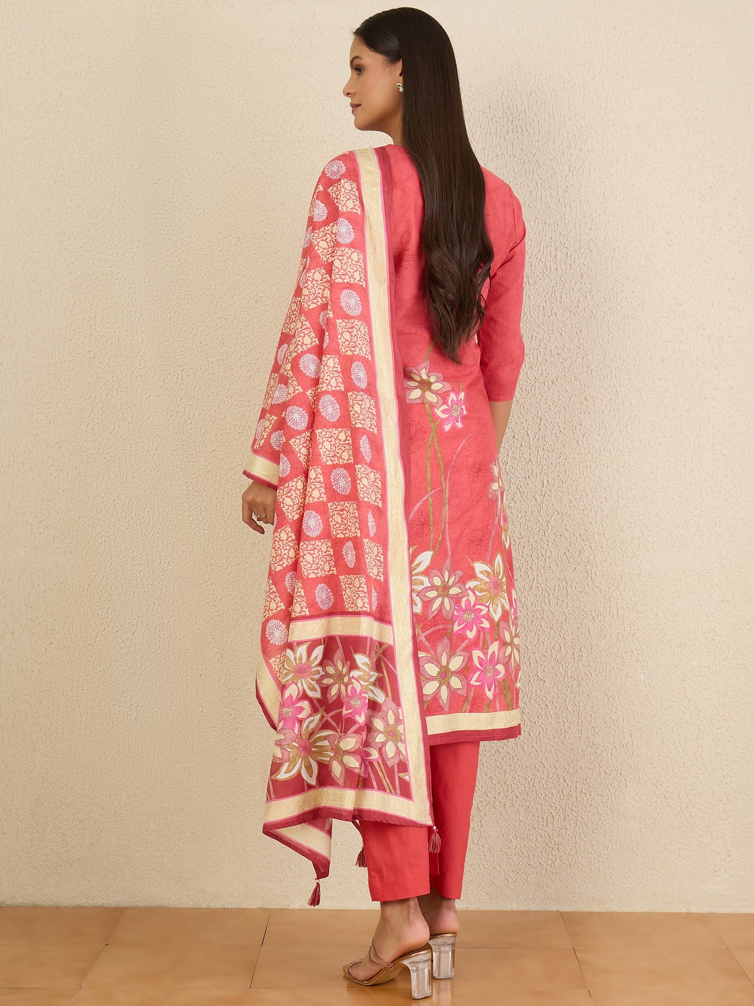 Women Printed Regular Beads and Stones Pure Cotton Kurta with Trousers & With Dupatta
