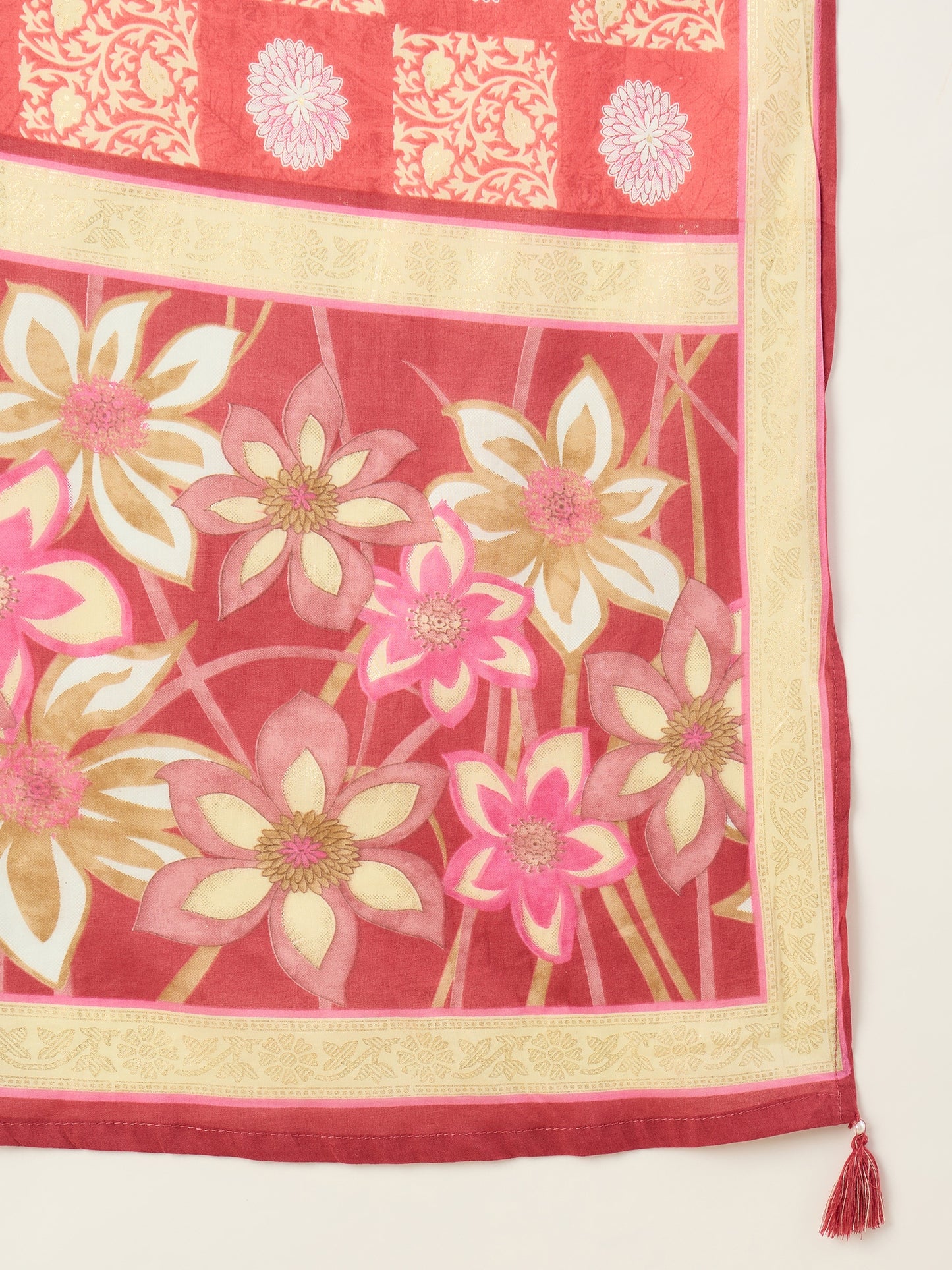 Women Printed Regular Beads and Stones Pure Cotton Kurta with Trousers & With Dupatta