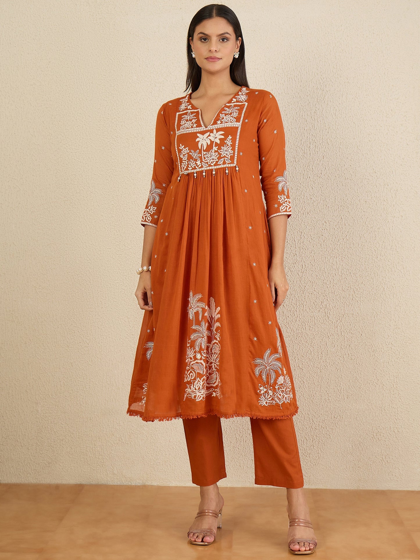Women Ethnic Motifs Embroidered Empire Thread Work Kurta with Trousers & With Dupatta