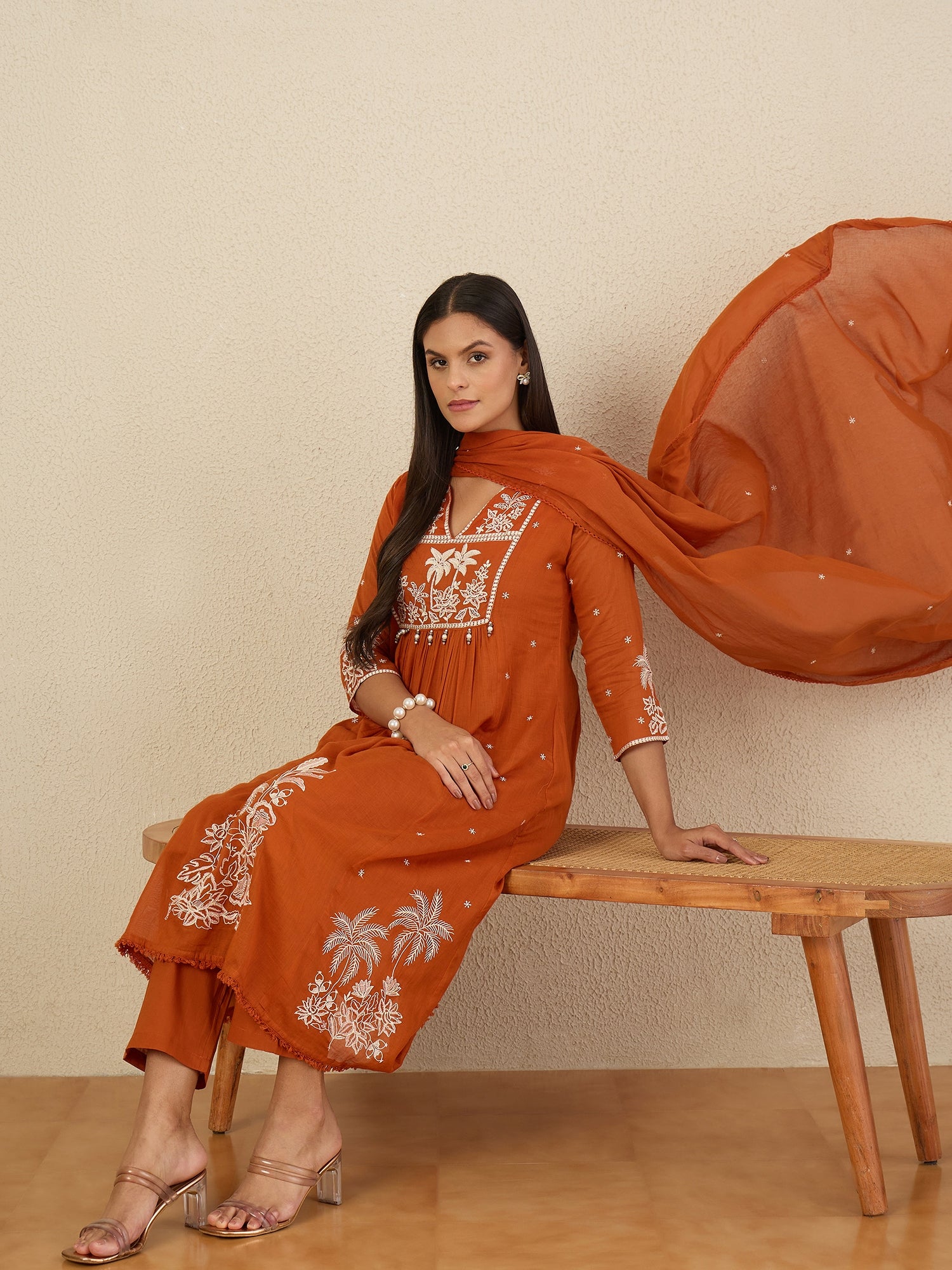 Women Ethnic Motifs Embroidered Empire Thread Work Kurta with Trousers & With Dupatta