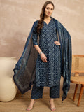 Women Ethnic Motifs Printed Regular Pure Cotton Kurta with Trousers & With Dupatta