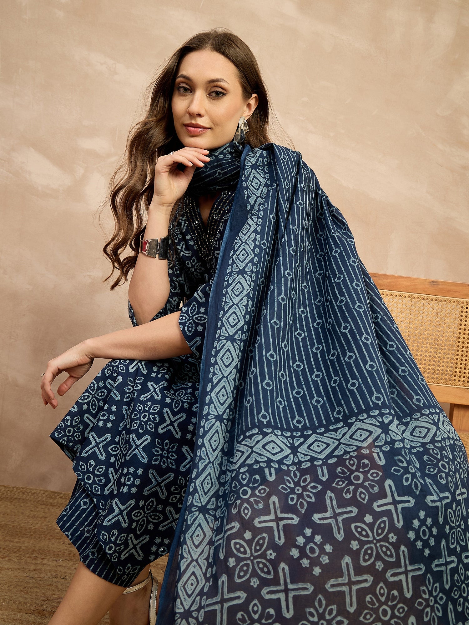 Women Ethnic Motifs Printed Regular Pure Cotton Kurta with Trousers & With Dupatta