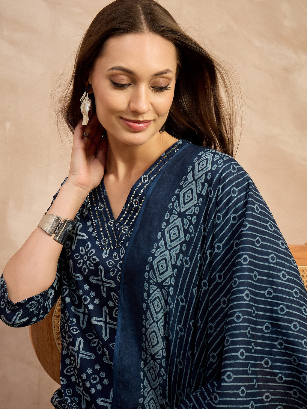 Women Ethnic Motifs Printed Regular Pure Cotton Kurta with Trousers & With Dupatta