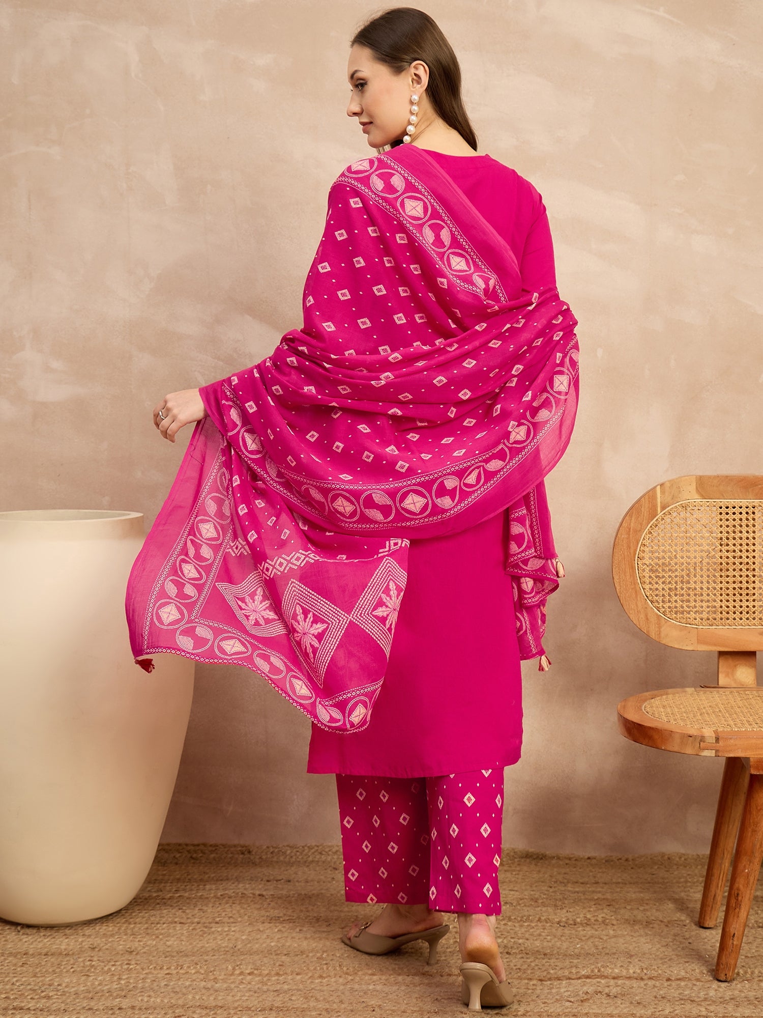 Women Printed Regular Sequinned Pure Cotton Kurta with Trousers & With Dupatta