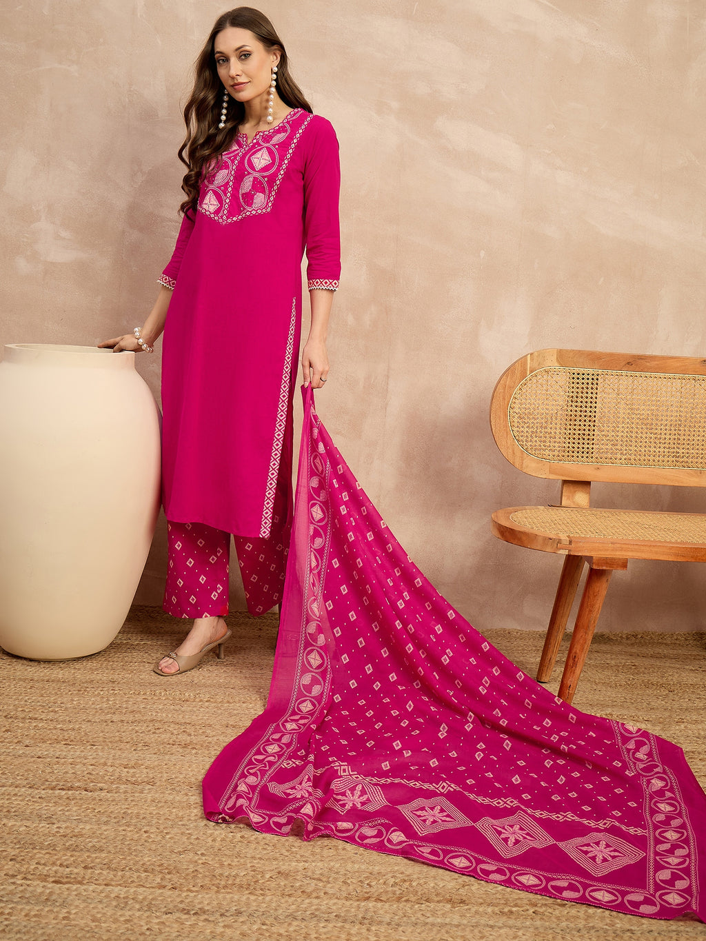 Women Printed Regular Sequinned Pure Cotton Kurta with Trousers & With Dupatta