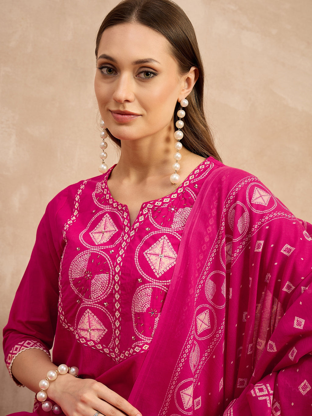 Women Printed Regular Sequinned Pure Cotton Kurta with Trousers & With Dupatta