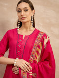 Women Ethnic Motifs Printed Regular Thread Work Pure Cotton Kurta with Trousers & With Dupatta